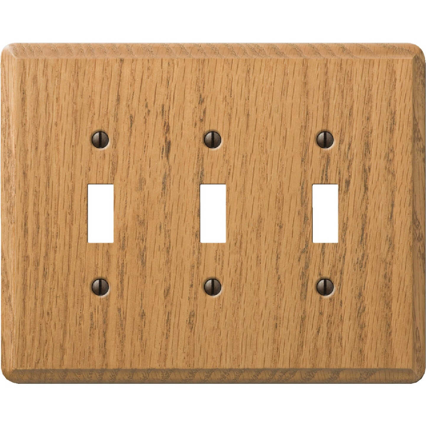 Amerelle 3-Gang Solid Oak Toggle Switch Wall Plate, Light Oak Image 1