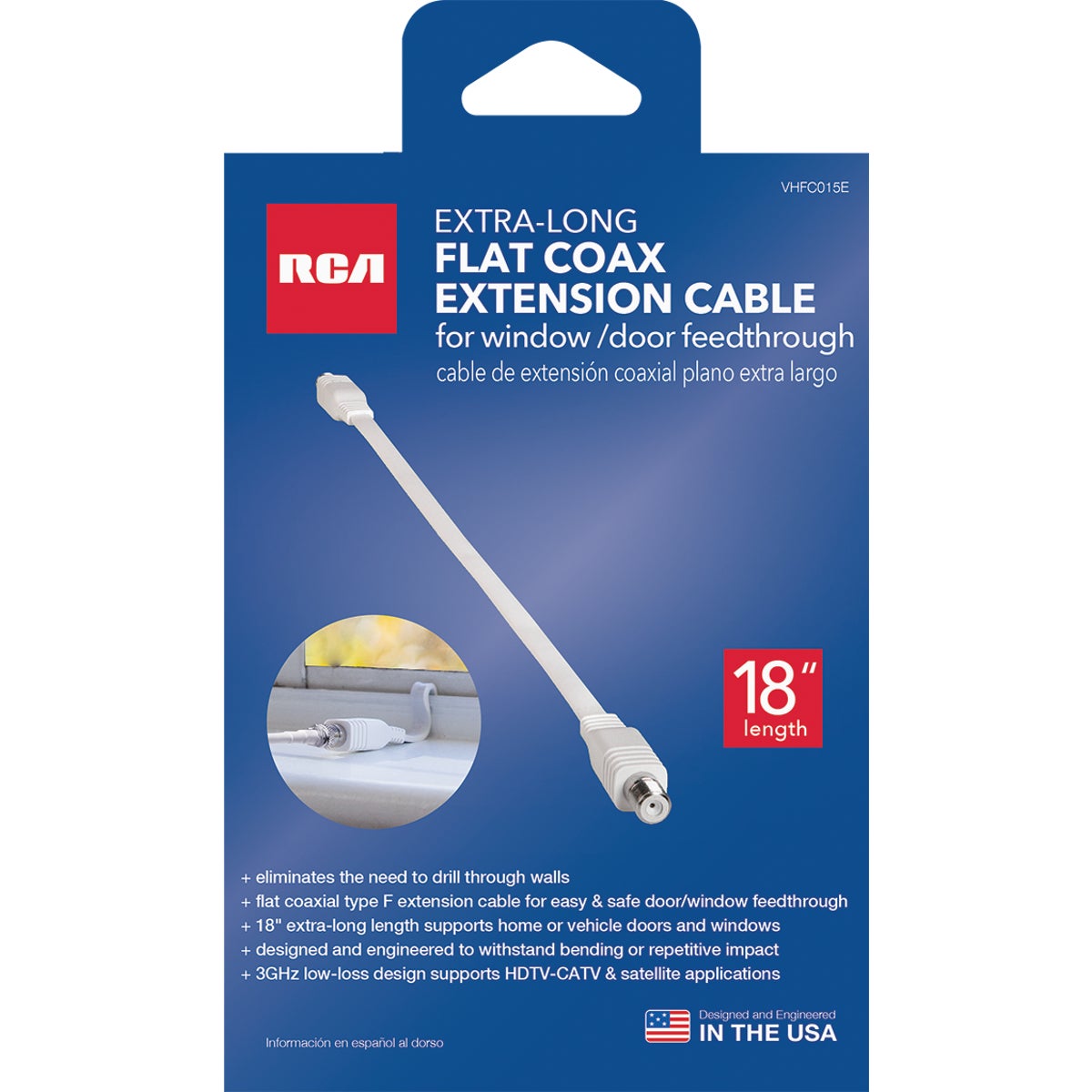 RCA 18 In. White Flat Coax Extension Cable Image 2
