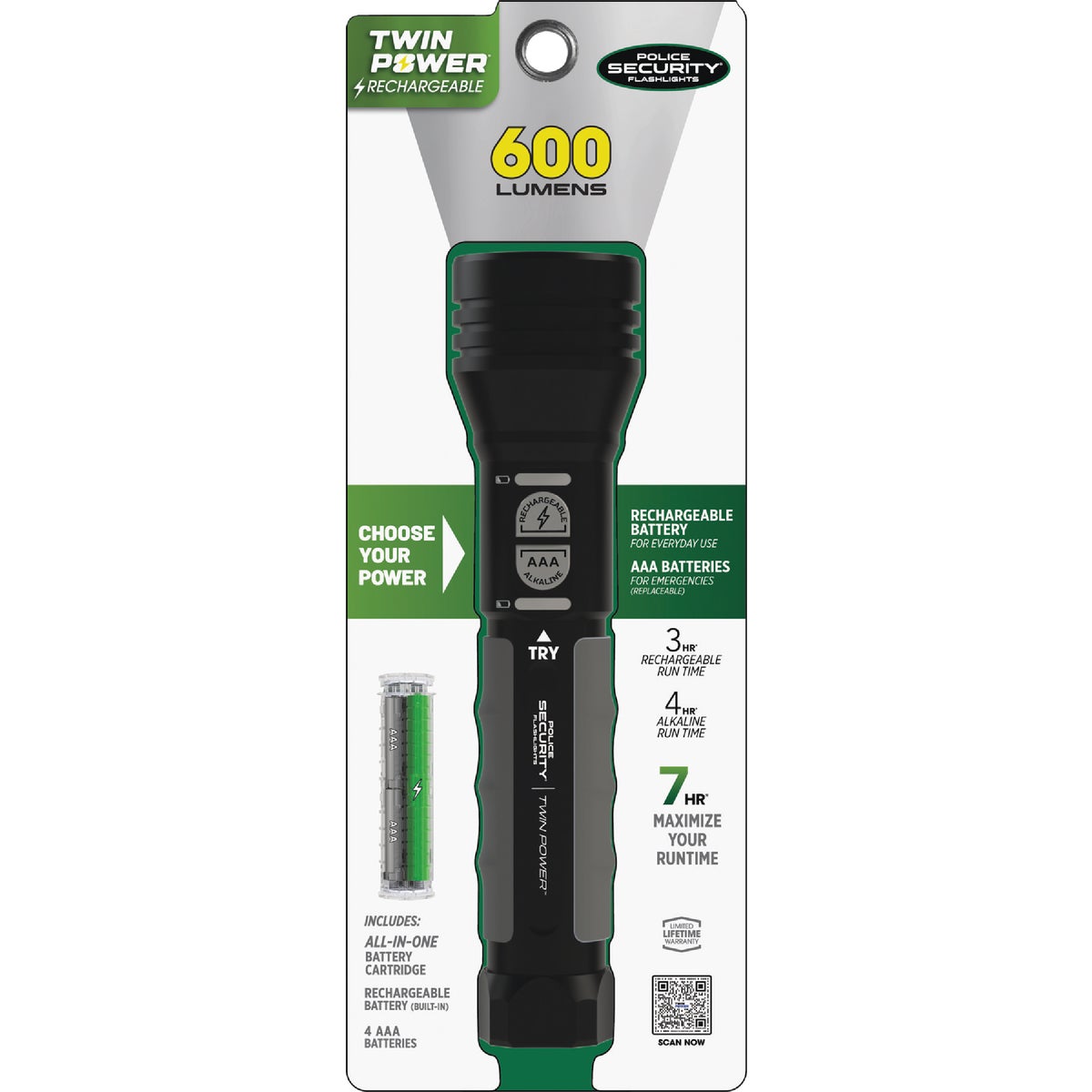 Police Security Twin Power 600 Lm. LED Flashlight