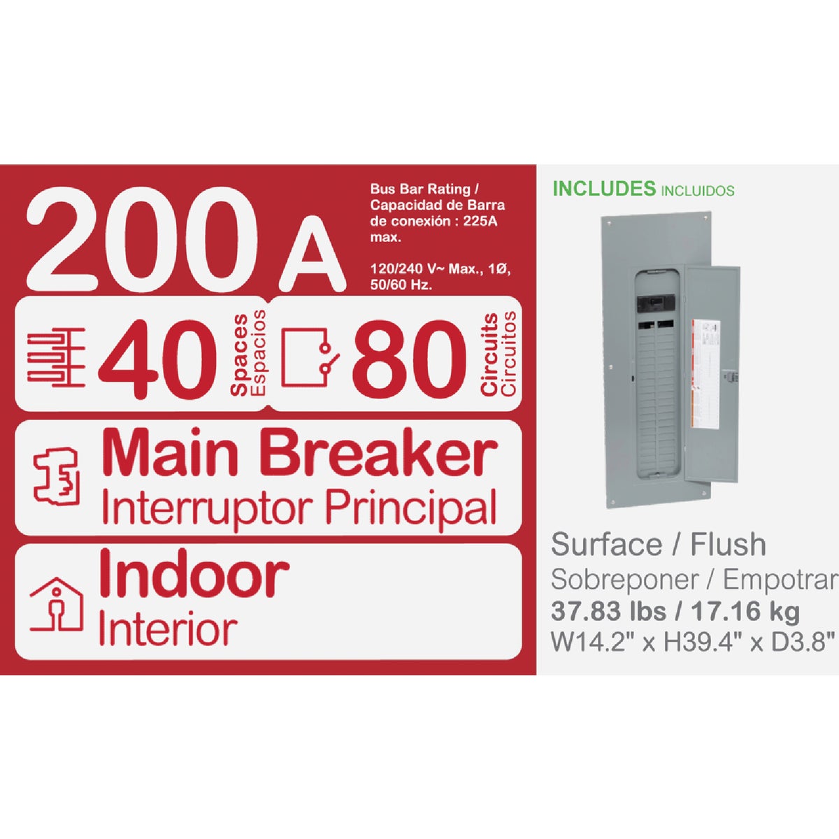 Square D Homeline 200A 40-Space 80-Pole Indoor Meter Breaker Panel Image 2