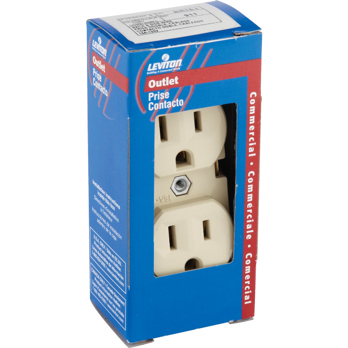 Leviton 15A Ivory Shallow Commercial Grade 5-15R Duplex Outlet Image 2