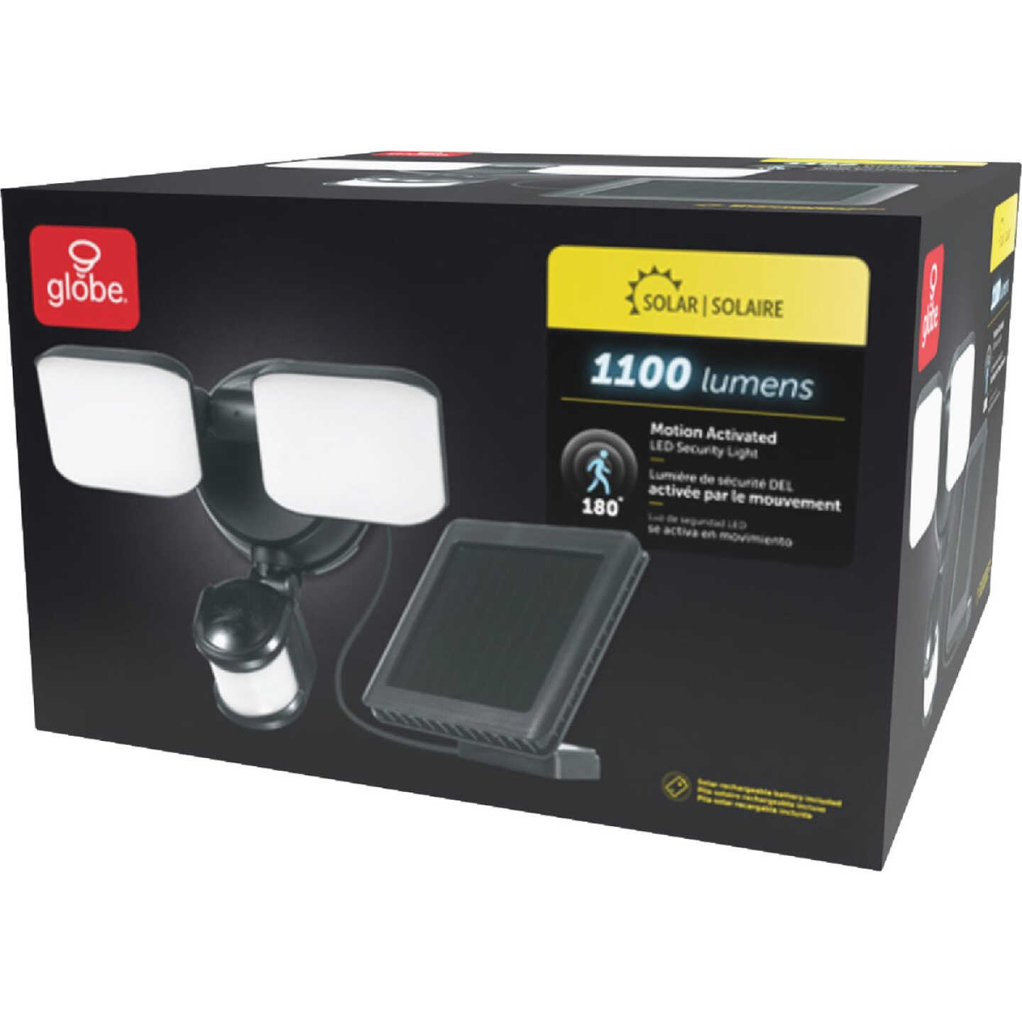Globe Electric Black Motion Activated 180 Deg Twin Head LED Solar Powered Security Light Fixture, 1100 Lumen Image 2