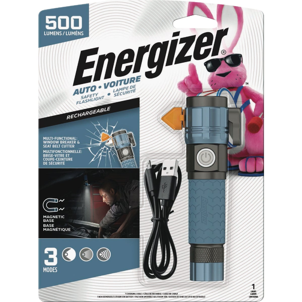 Energizer 500 Lm. LED Metal Rechargeable Automotive Safety Flashlight