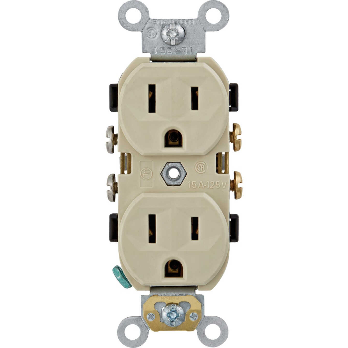 Leviton 15A Ivory Commercial Grade 5-15R Combination Side Back Wire Duplex Outlet Image 1