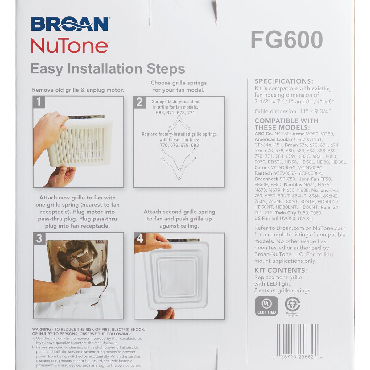 Broan-NuTone 9-3/4 In. W. x 11 In. L. White LED Exhaust Fan Replacement Grille Upgrade Image 3