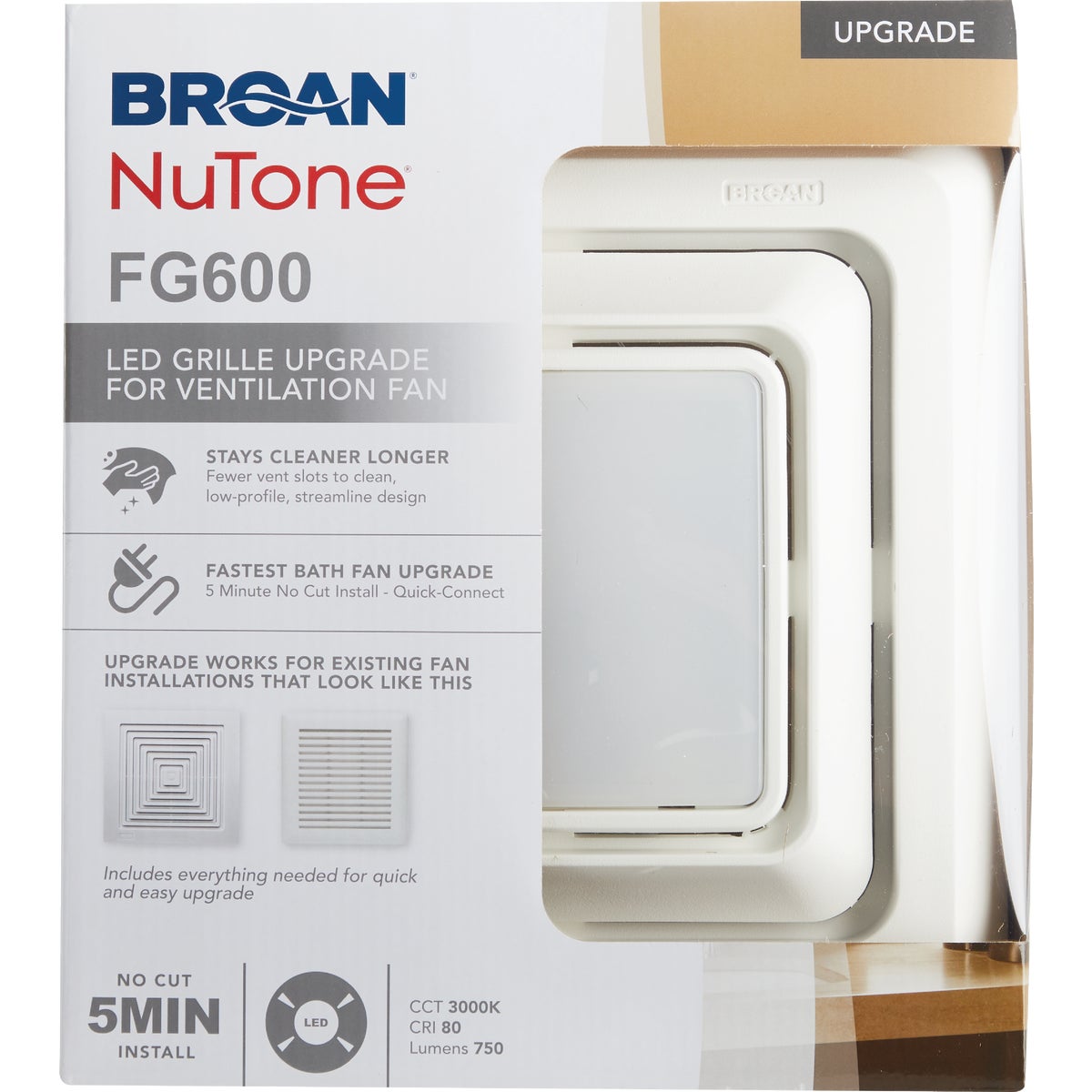 Broan-NuTone 9-3/4 In. W. x 11 In. L. White LED Exhaust Fan Replacement Grille Upgrade Image 2