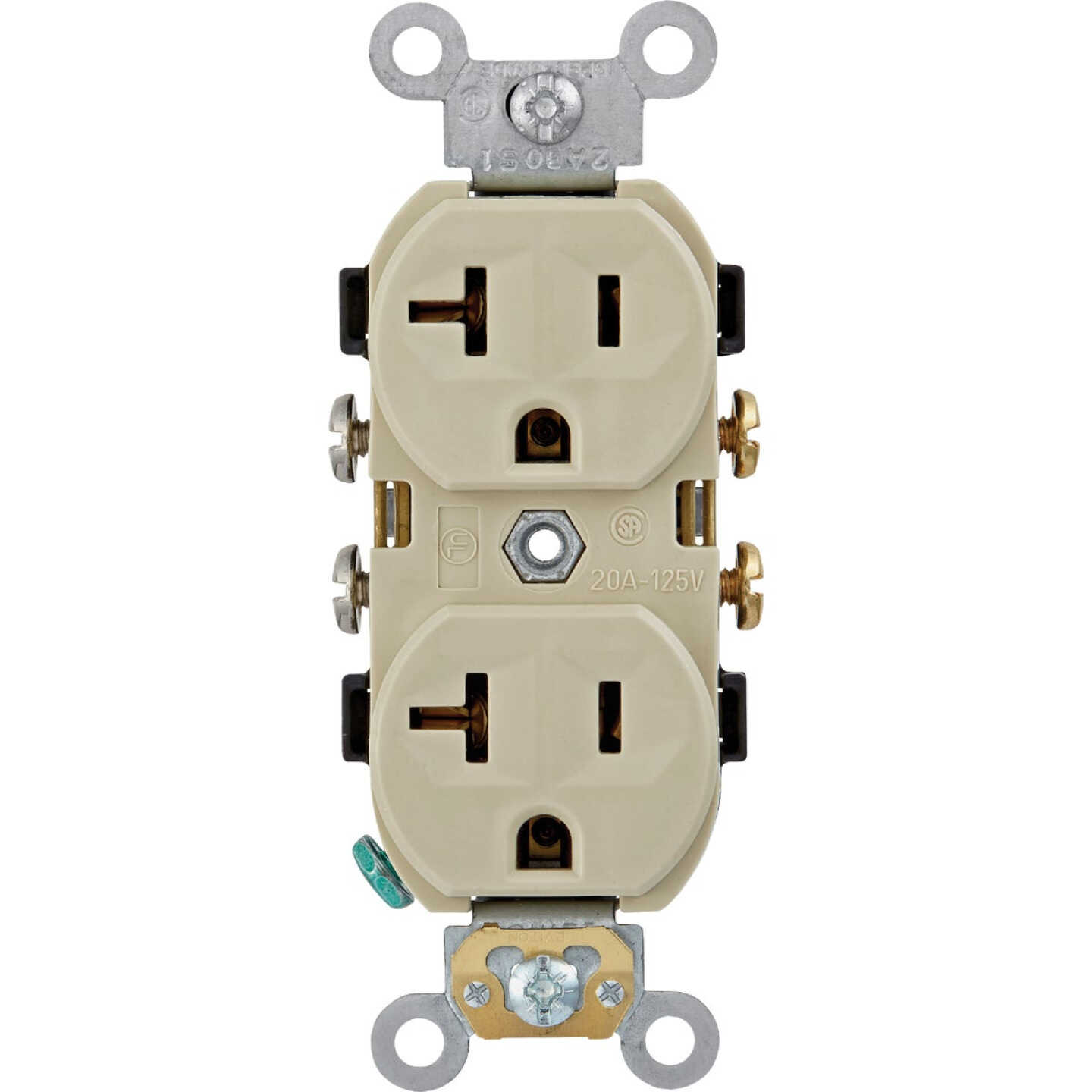 Leviton 20A Ivory Commercial Grade 5-20R Combination Side Back Wire Duplex Outlet Image 1