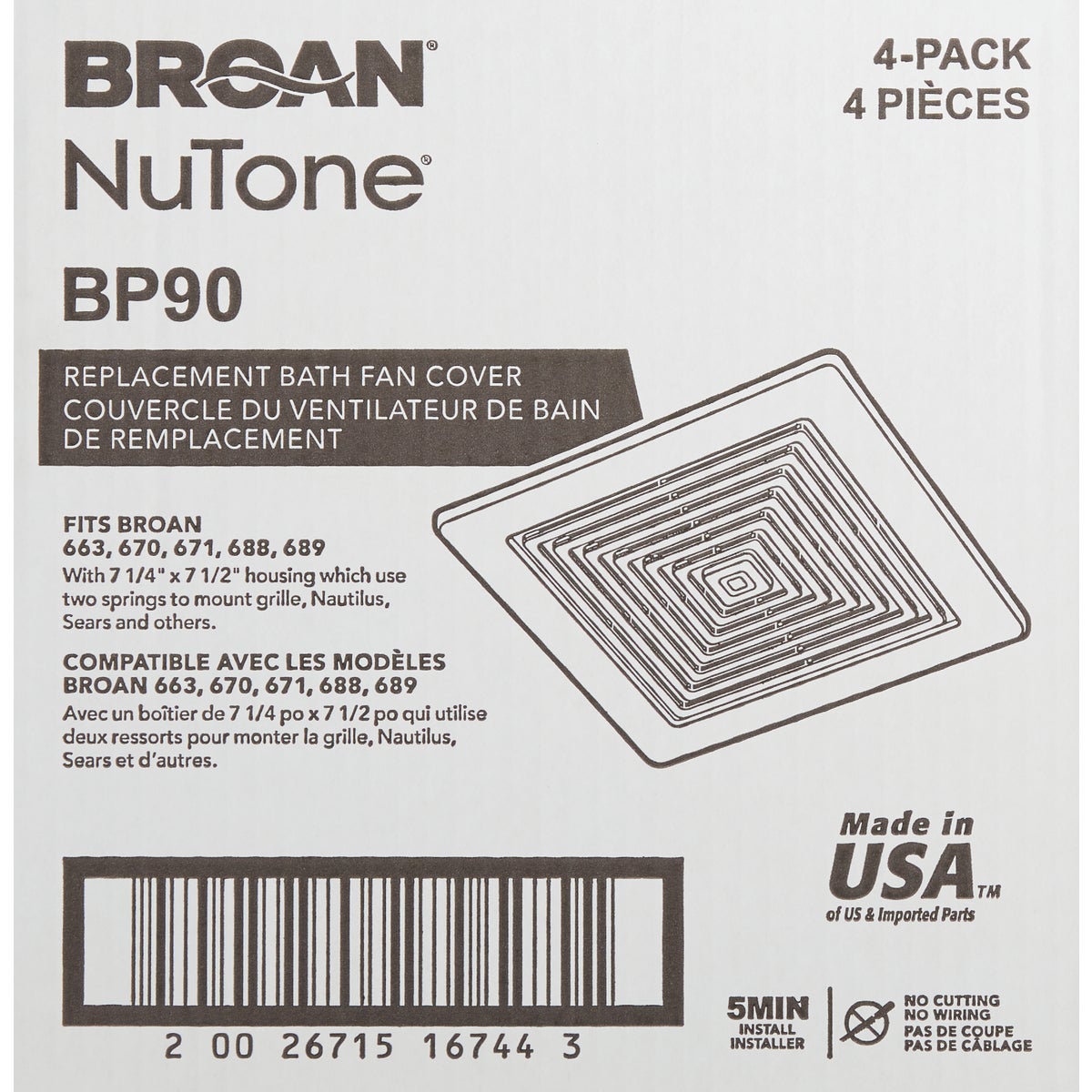 Broan-NuTone 9-1/4 In. W. x 9 In. L. White Exhaust Fan Replacement Grille Image 2