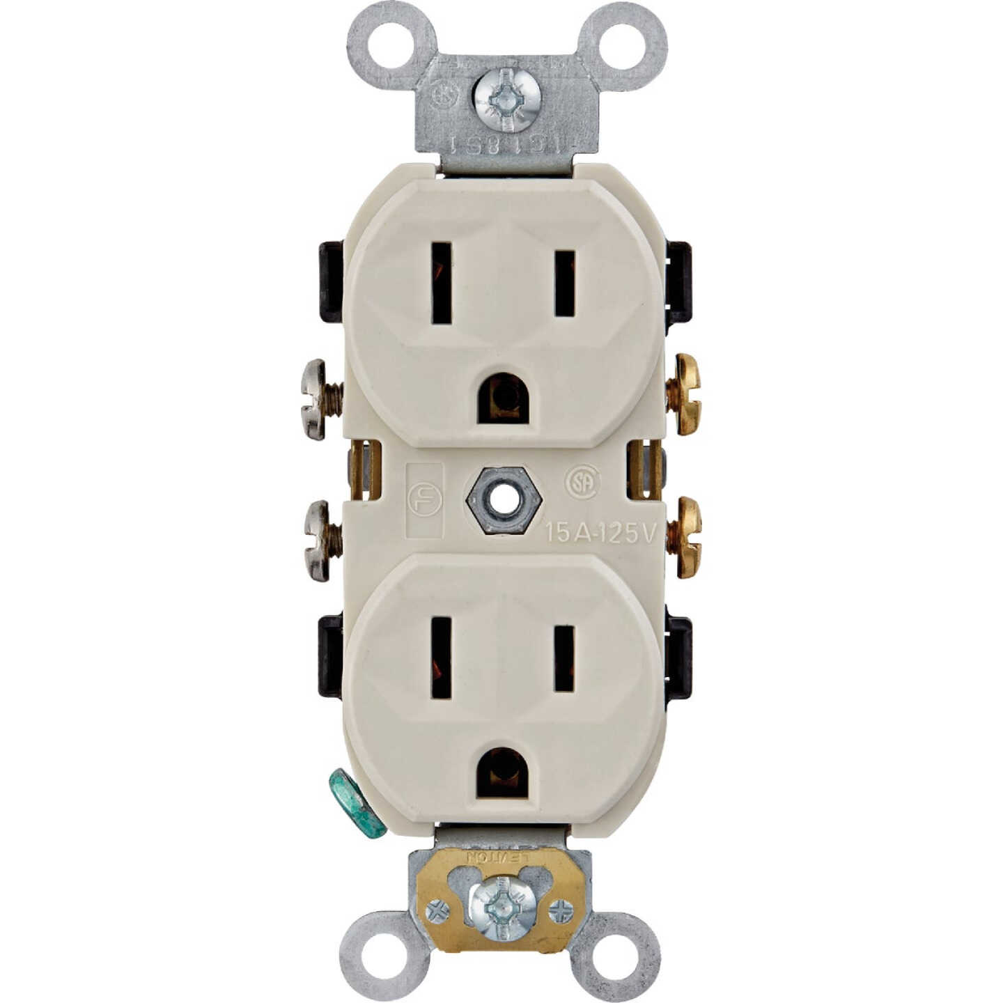 Leviton 15A Light Almond Commercial Grade 5-15R Combination Side Back Wire Duplex Outlet Image 1