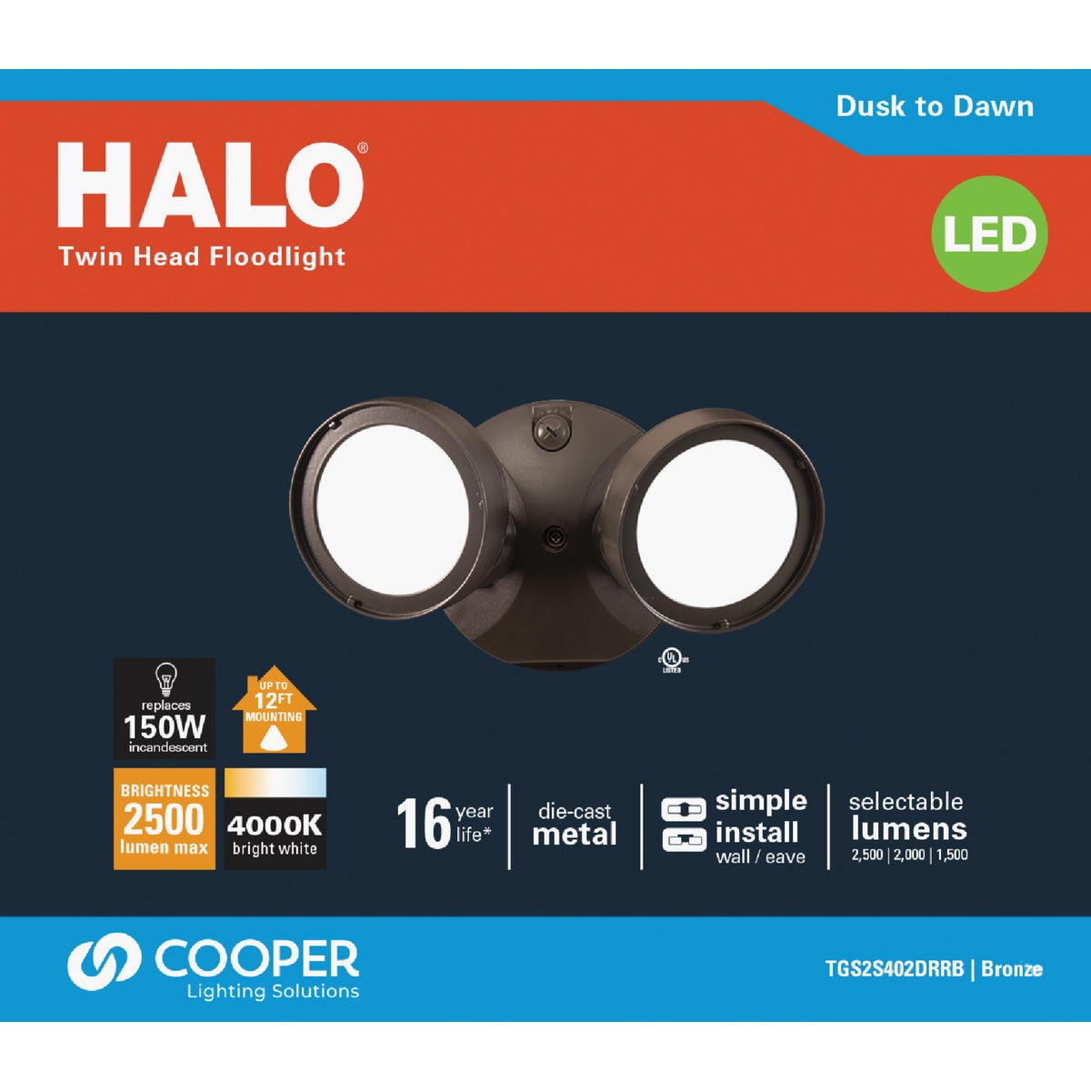 Halo Lumen Selectable Bronze Dusk to Dawn LED Floodlight Fixture Image 2