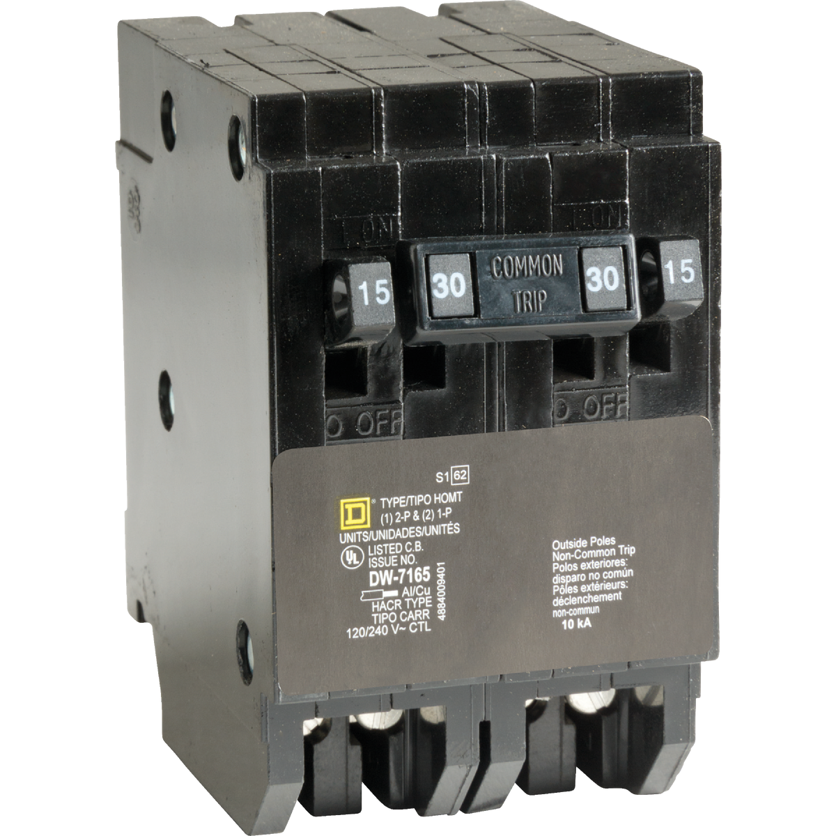 Square D Homeline 15A/15A/30A Double-Pole Standard Trip Quad Tandem Circuit Breaker