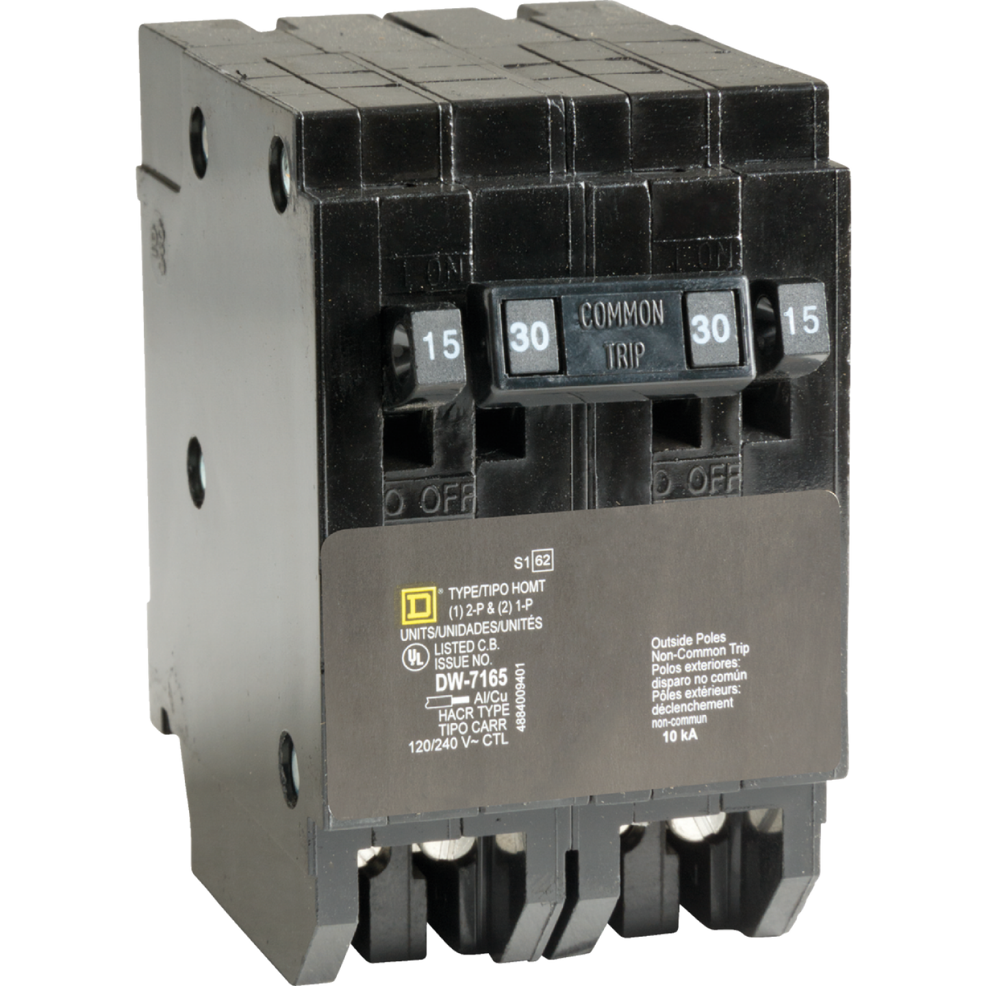 Square D Homeline 15A/15A/30A Double-Pole Standard Trip Quad Tandem Circuit Breaker Image 1
