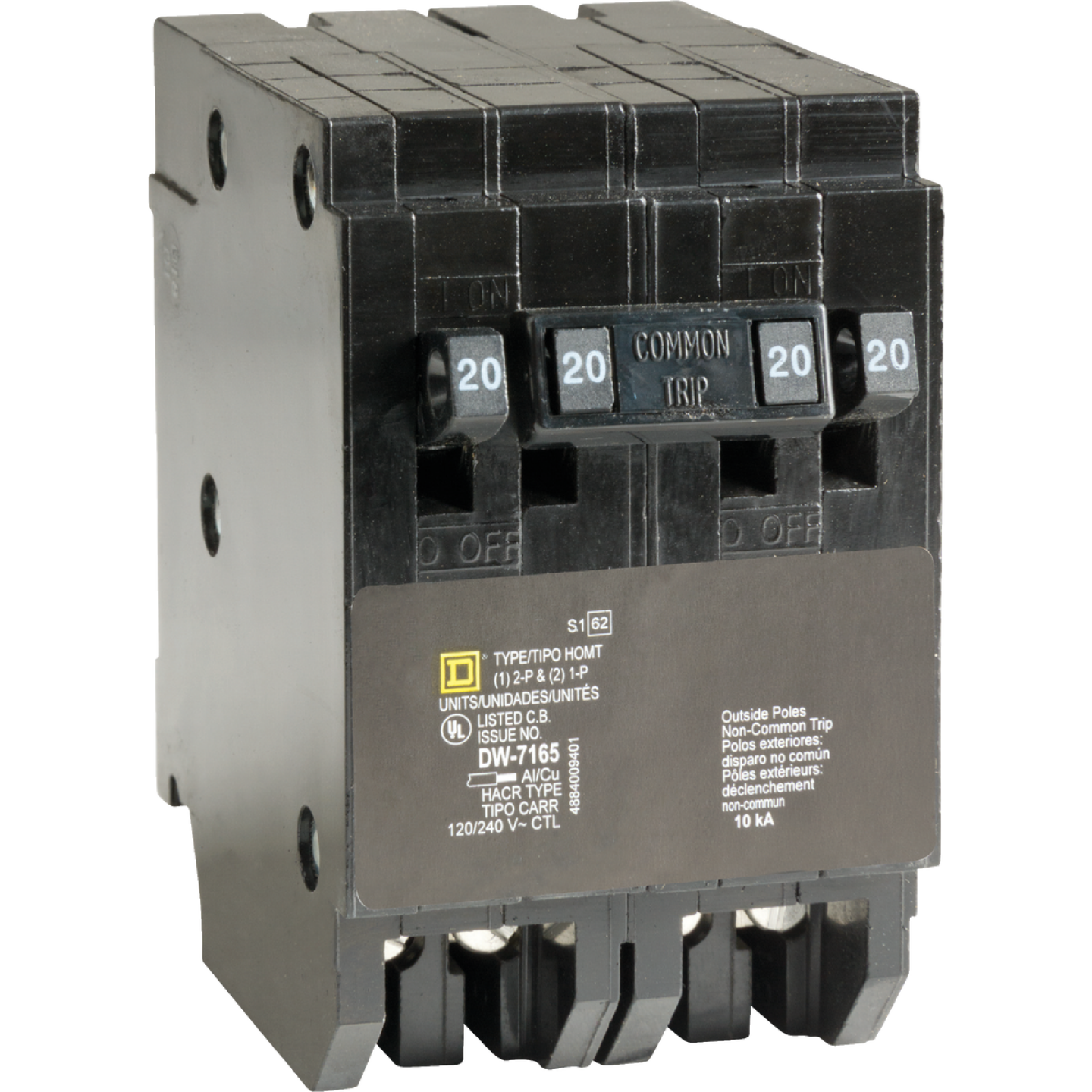 Square D Homeline 20A/20A/20A Double-Pole Standard Trip Quad Tandem Circuit Breaker Image 1