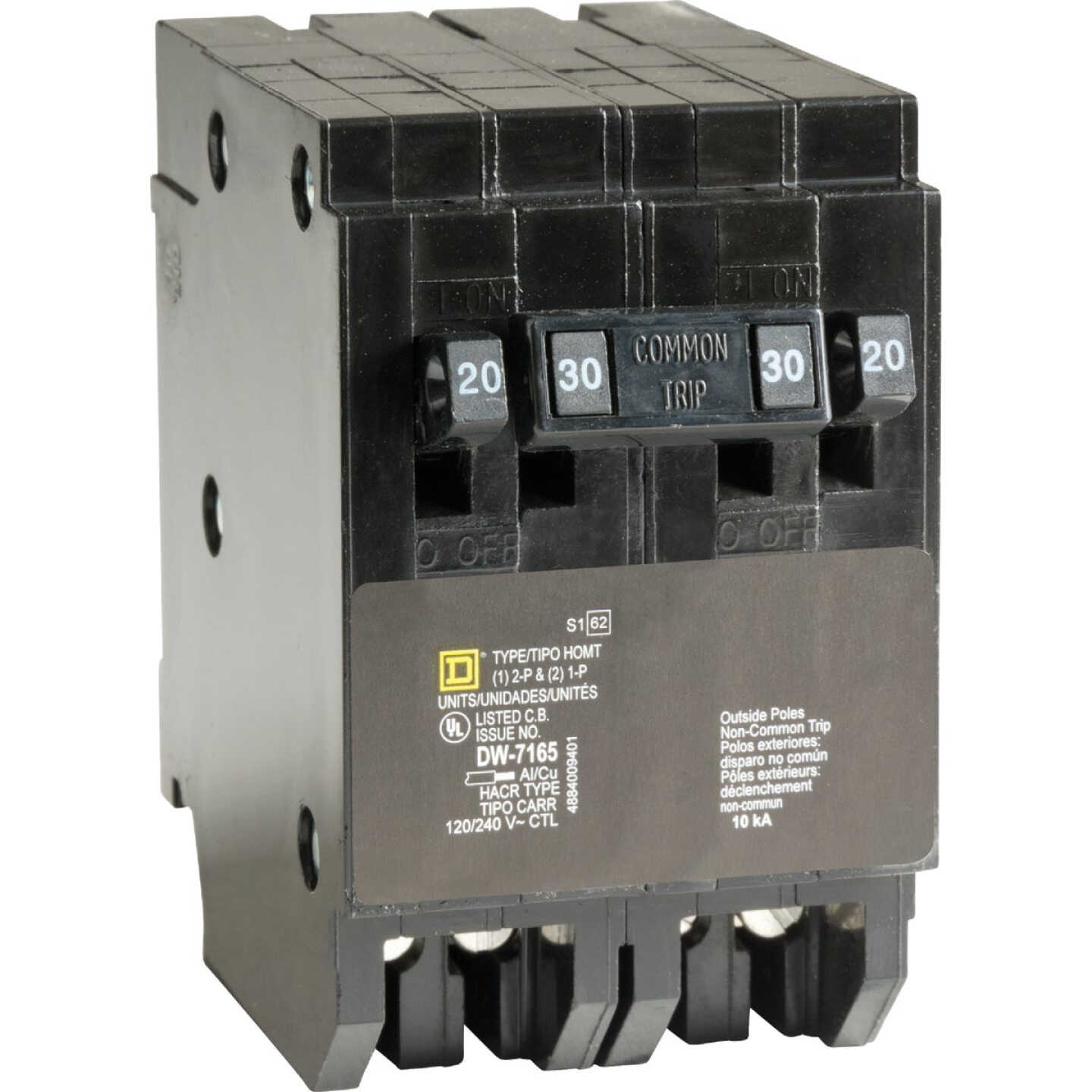 Square D Homeline 20A/20A/30A Double-Pole Standard Trip Quad Tandem Circuit Breaker Image 1