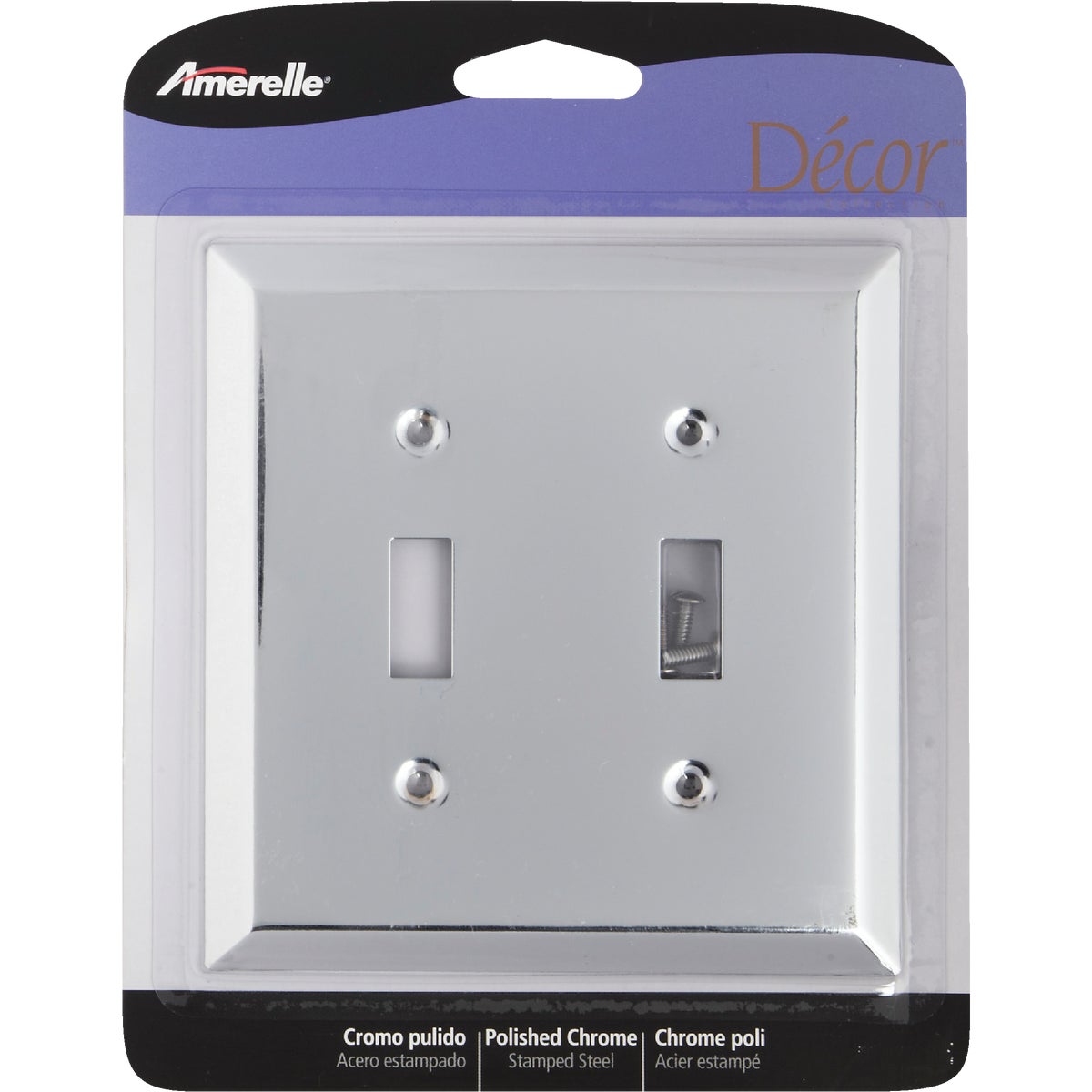 Amerelle 2-Gang Stamped Steel Toggle Switch Wall Plate, Polished Chrome Image 2