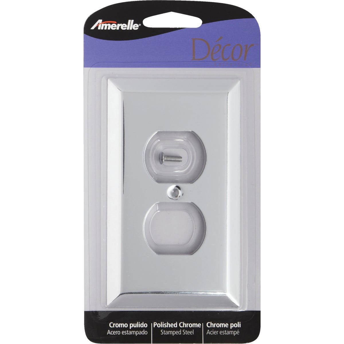 Amerelle 1-Gang Stamped Steel Outlet Wall Plate, Polished Chrome Image 2