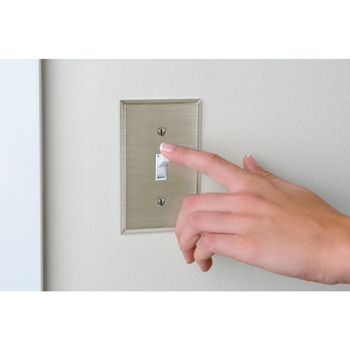 Amerelle 1-Gang Stamped Steel Toggle Switch Wall Plate, Brushed Nickel Image 2