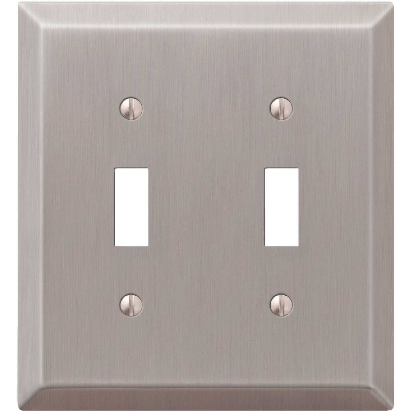 Amerelle 2-Gang Stamped Steel Toggle Switch Wall Plate, Brushed Nickel Image 1
