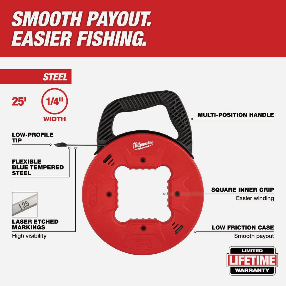 Milwaukee 1/4 In. W. x 25 Ft. L. Steel Fish Tape Image 3