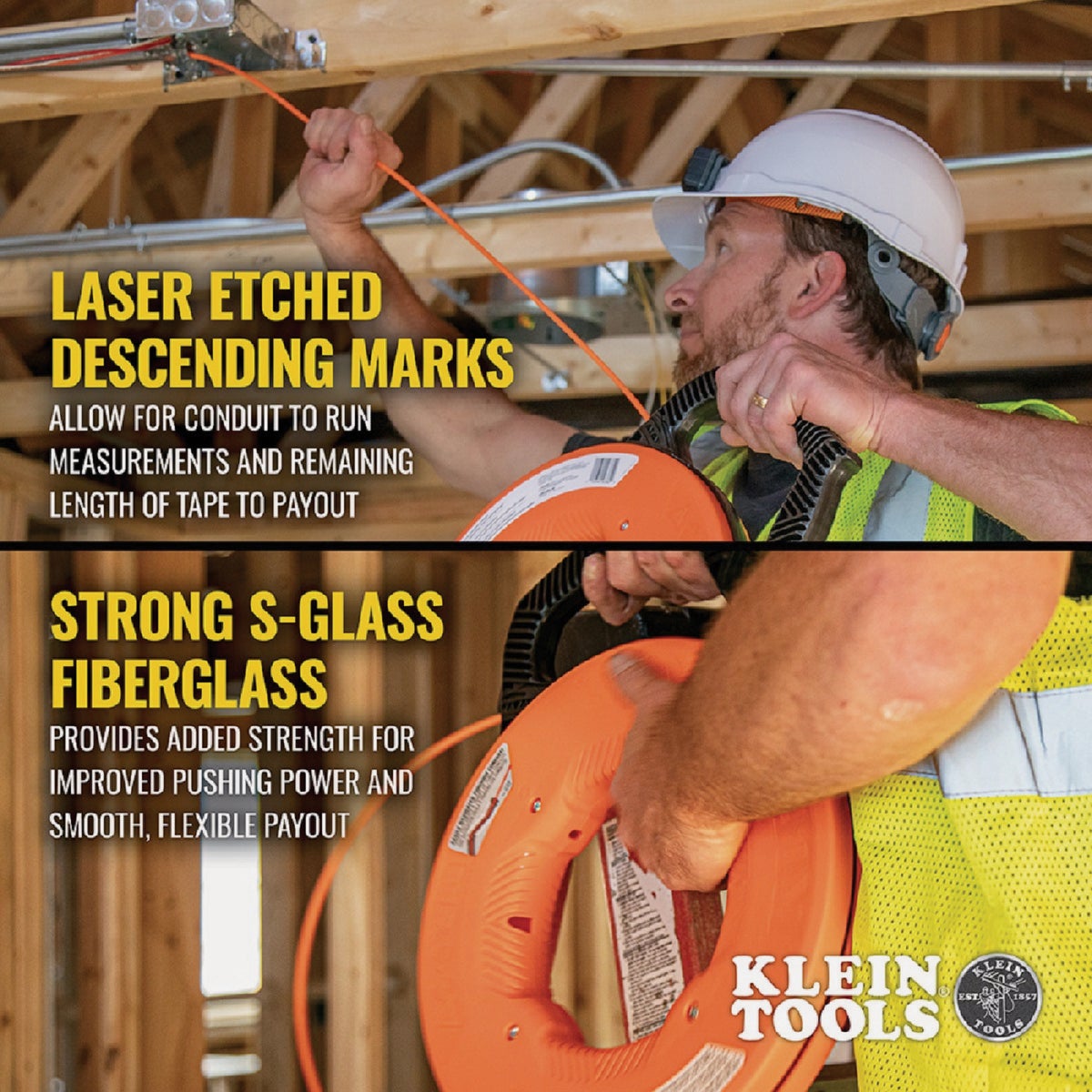 Klein 3/16 In. W. x 100 Ft. L. Fiberglass Fish Tape with Spiral Steel Leader Image 6