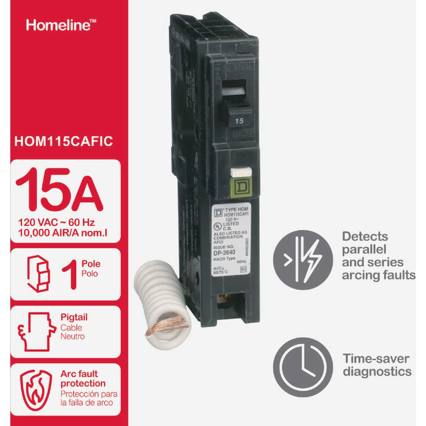Square D Homeline 15A Single-Pole CAFCI Combination Arc Fault Breaker Image 2