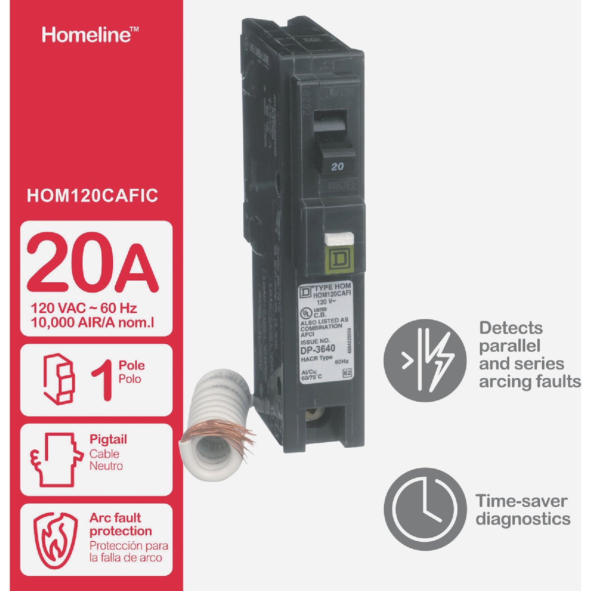 Square D Homeline 20A Single-Pole CAFCI Combination Arc Fault Breaker Image 2