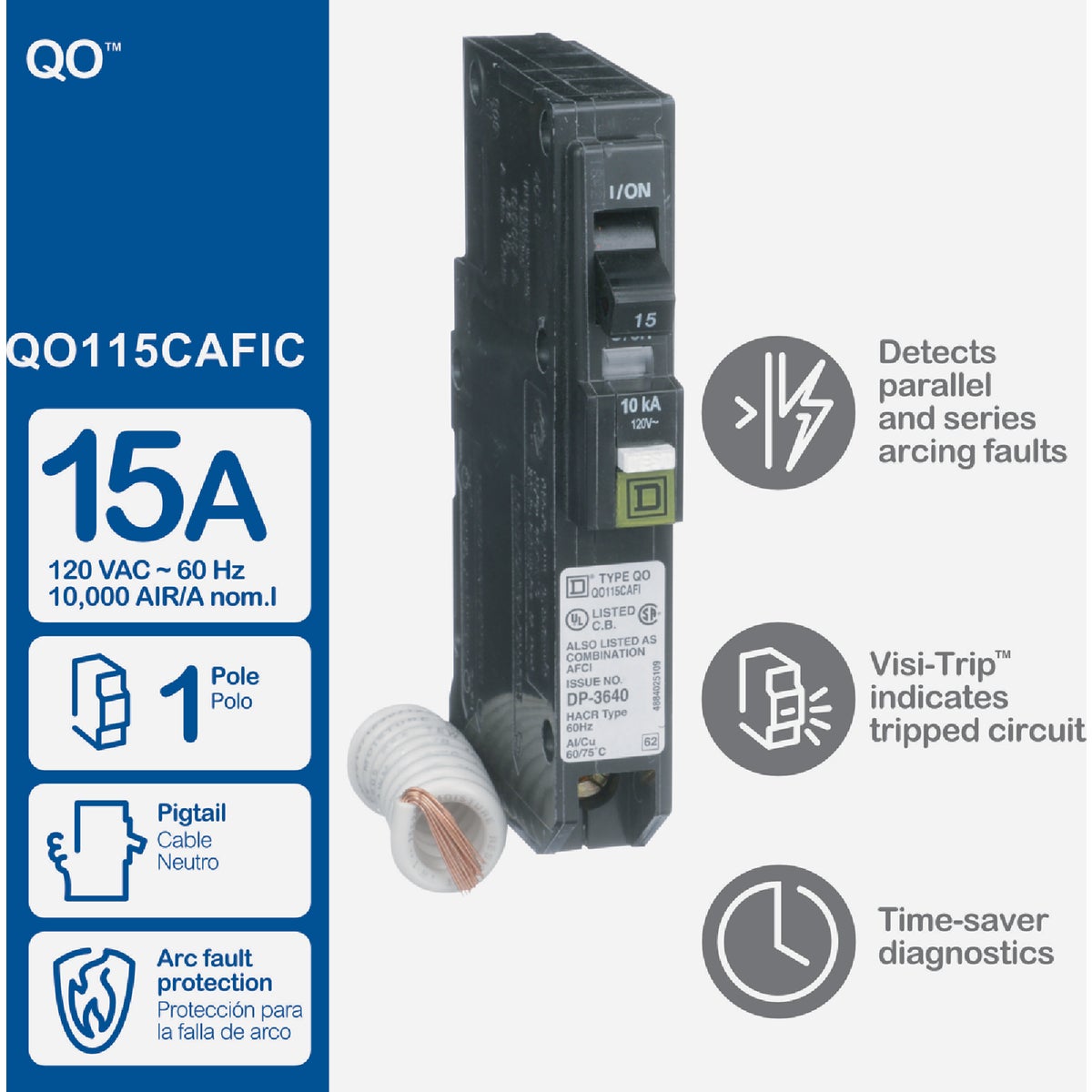 Square D QO 15A Single-Pole CAFCI Combination Arc Fault Breaker Image 2