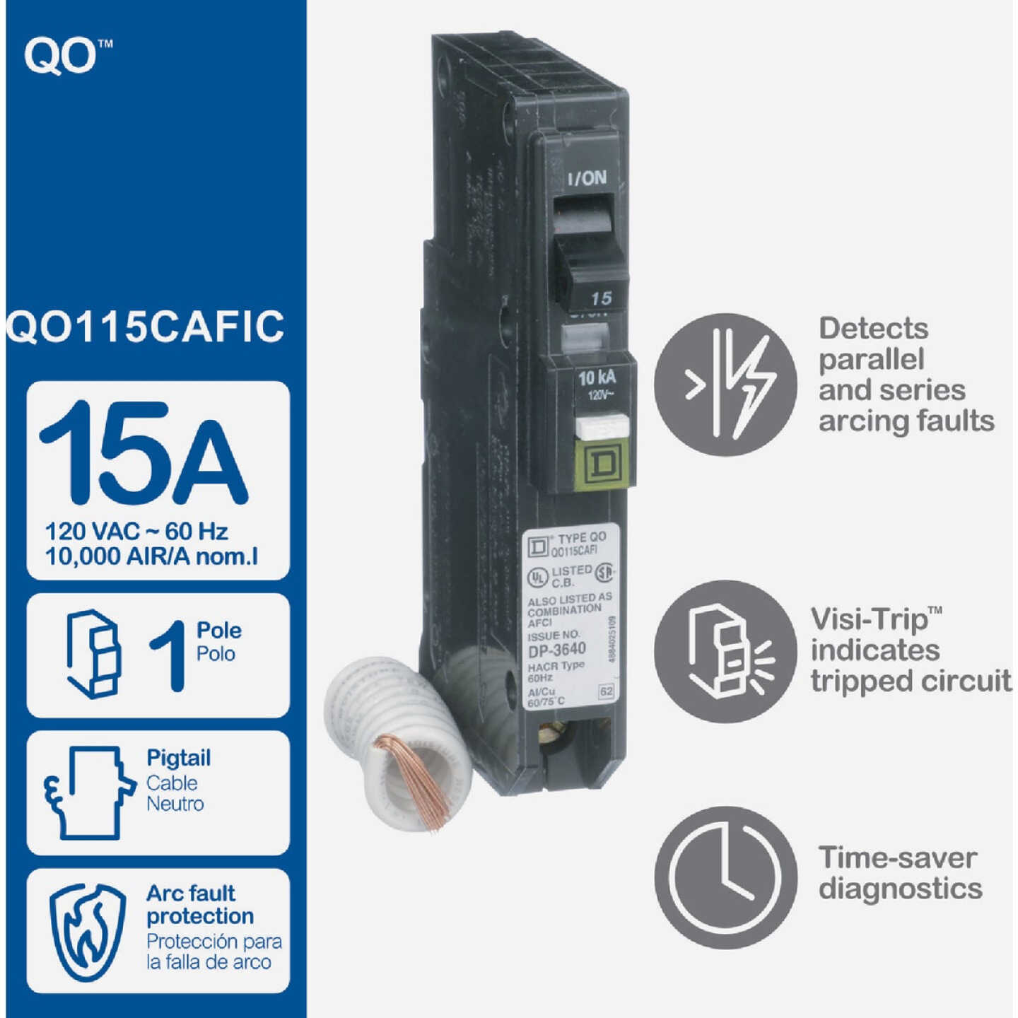 Square D QO 15A Single-Pole CAFCI Combination Arc Fault Breaker Image 2