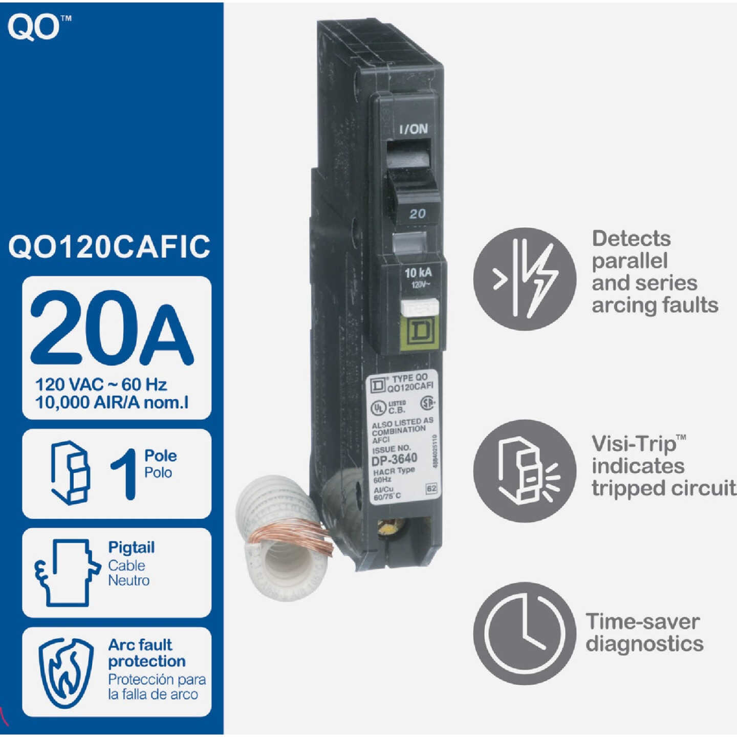 Square D QO 20A Single-Pole CAFCI Combination Arc Fault Breaker Image 2