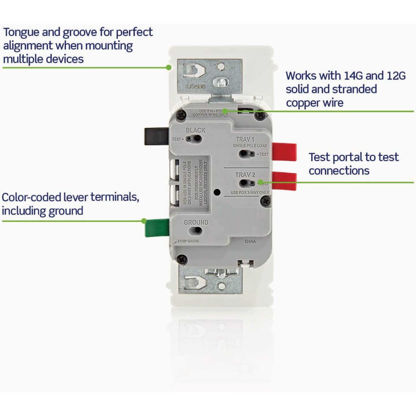Leviton Decora Lever Edge Incandescent White Rocker Slide Dimmer Switch Image 5