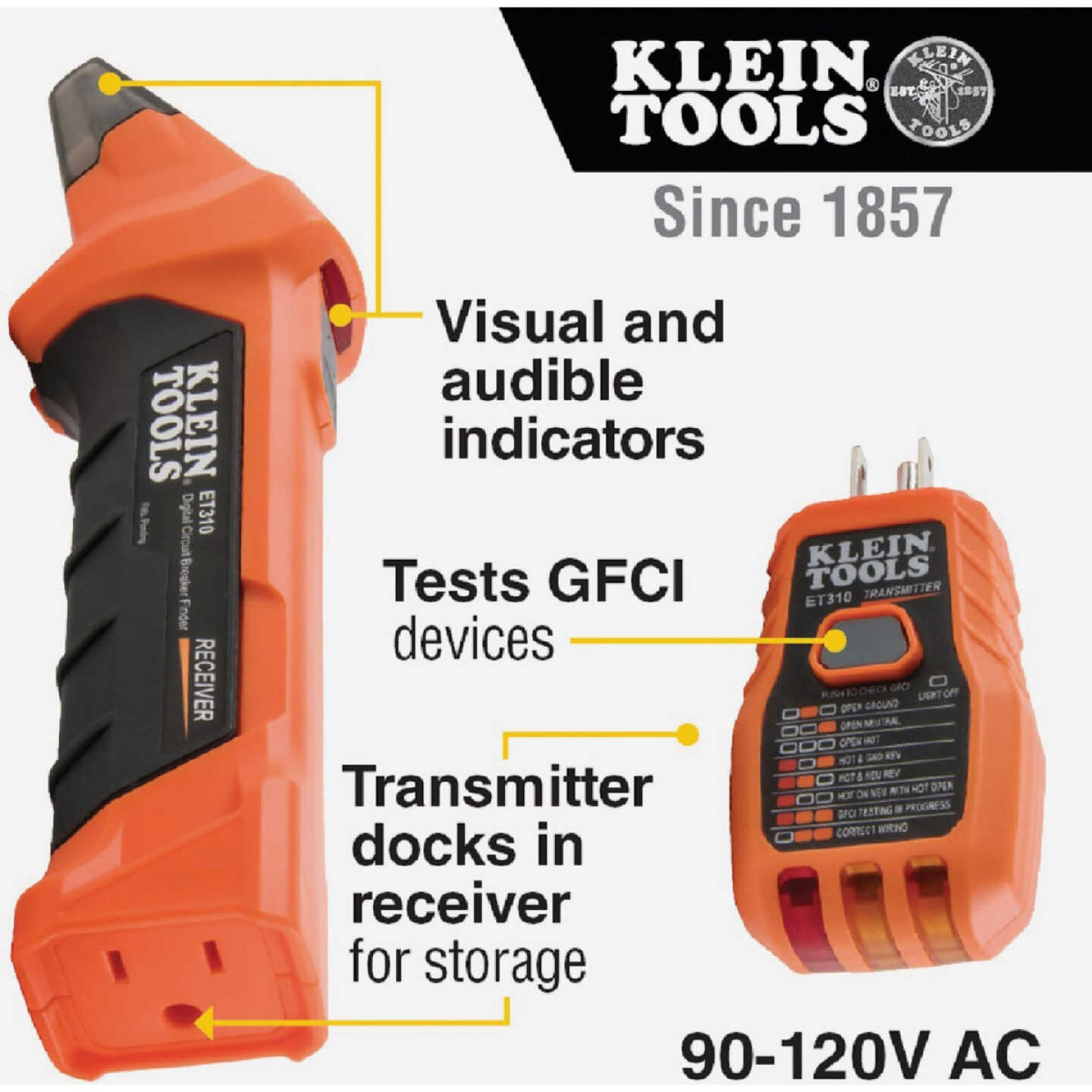 Klein 90V to 120V Circuit Breaker Finder with Integrated GFCI Outlet Tester Image 6