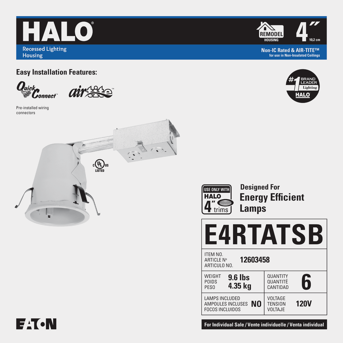 Halo Air-Tite 4 In. Remodel IC/Non-IC Rated Recessed Light Fixture Image 2