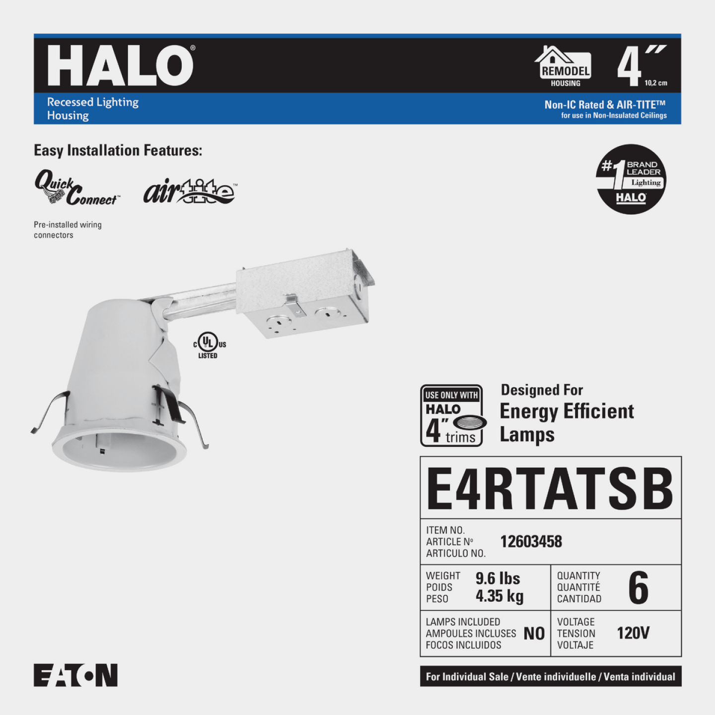 Halo Air-Tite 4 In. Remodel IC/Non-IC Rated Recessed Light Fixture Image 2