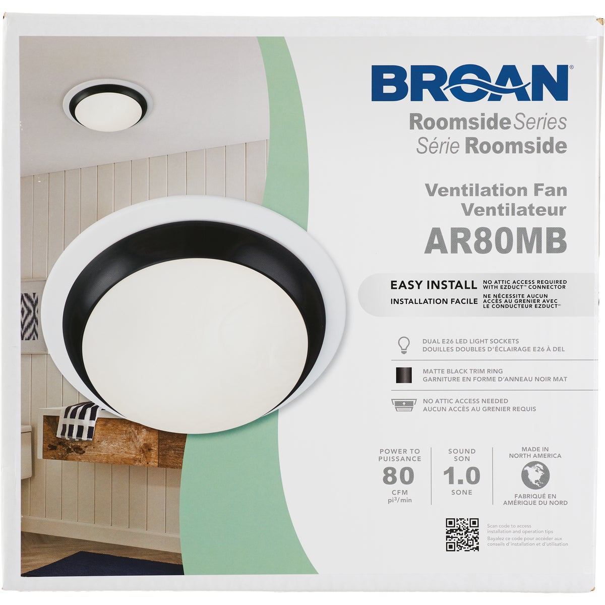 Broan Roomside Series 80 CFM 2.5 Sones 120V Decorative Bath Exhaust Fan with Light Image 2
