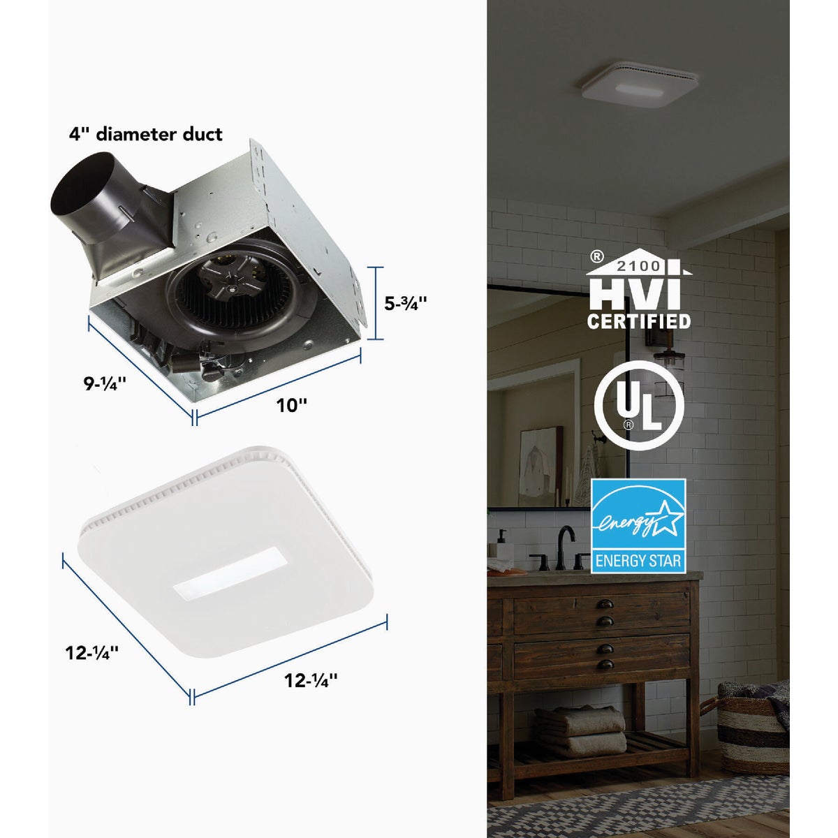 Broan-NuTone CleanCover 110 CFM 1.0 Sone 120V Bath Exhaust Fan with LED Light Image 3