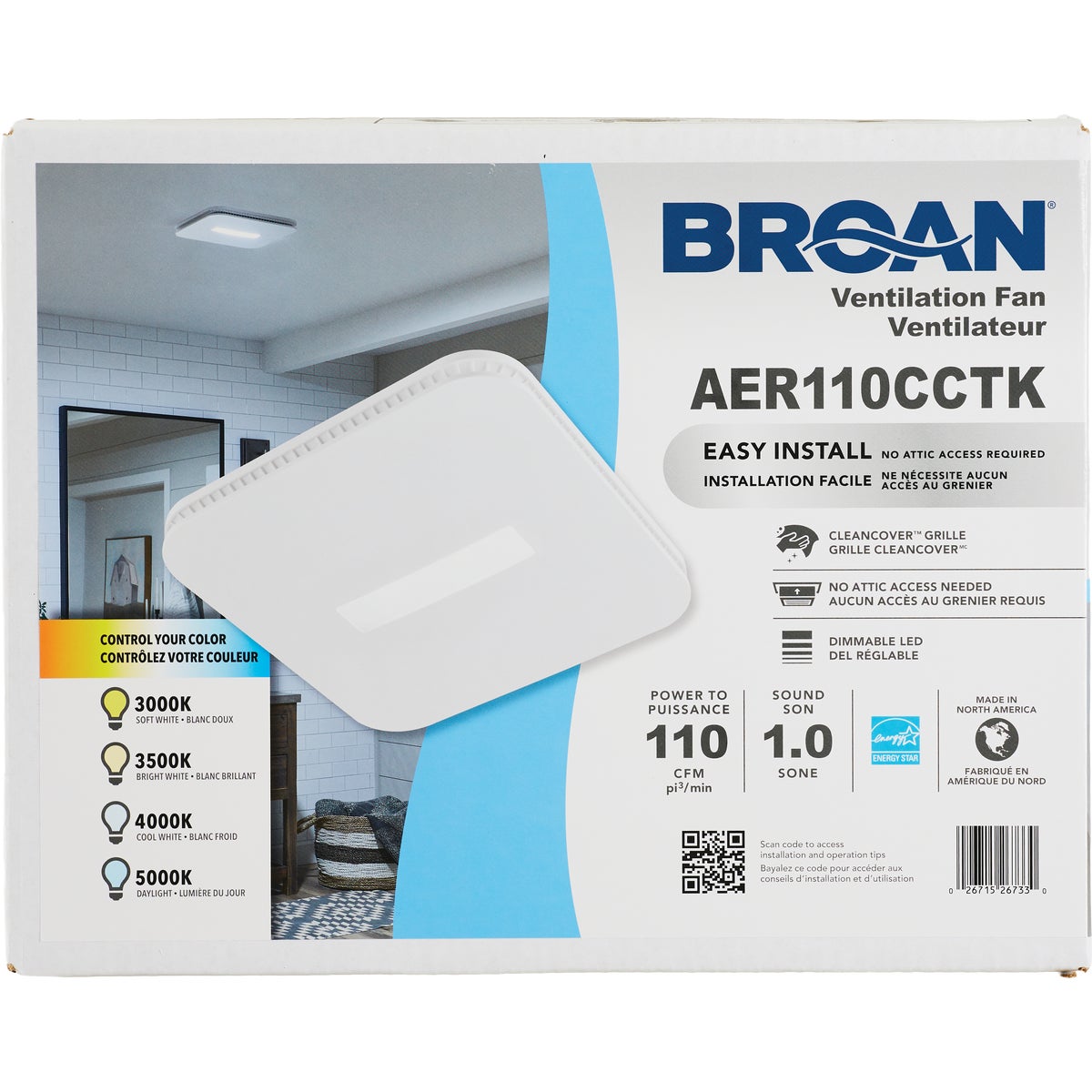 Broan-NuTone CleanCover 110 CFM 1.0 Sone 120V Bath Exhaust Fan with LED Light Image 6