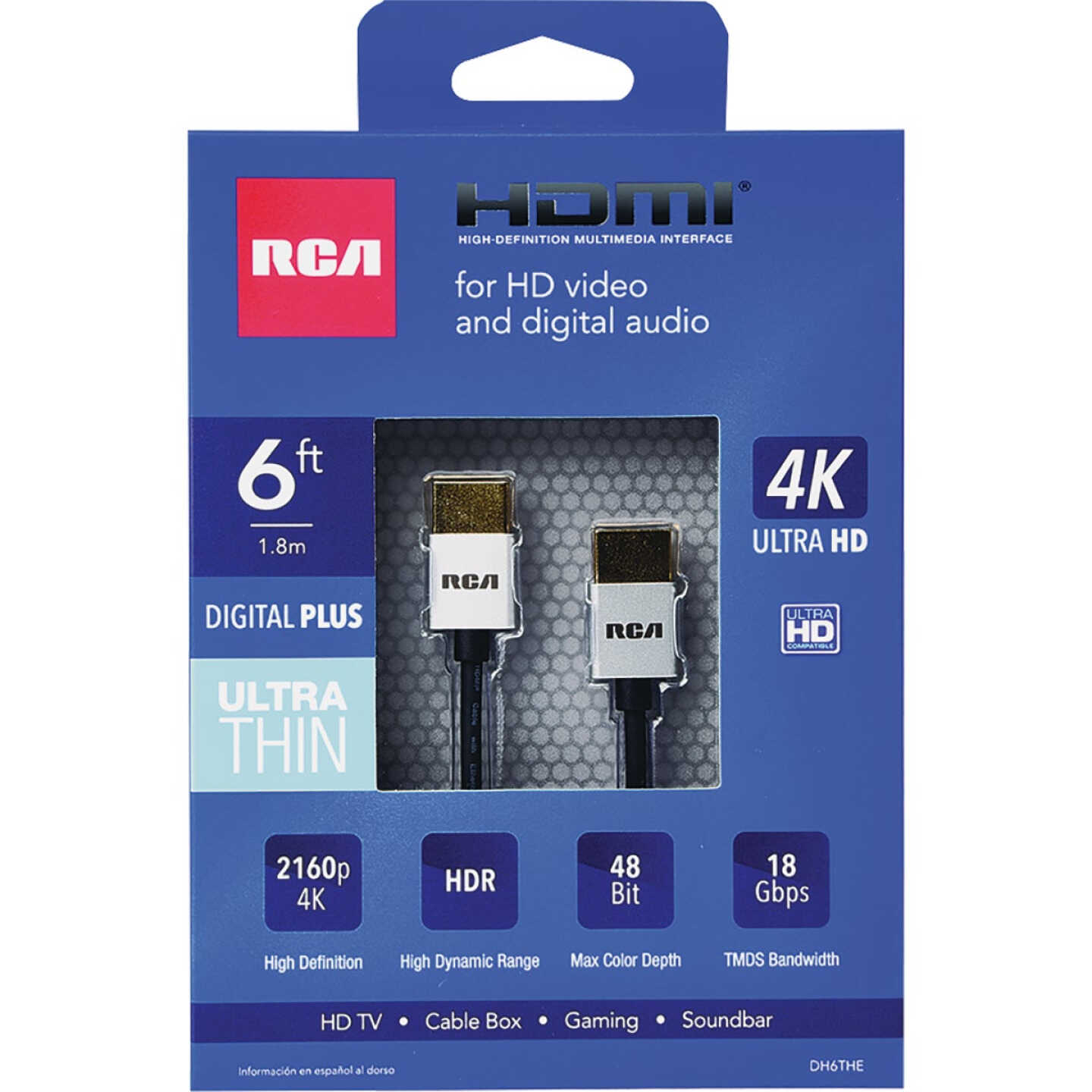 RCA 6 Ft. Black 4K Ultra Thin HDMI Cable Image 1