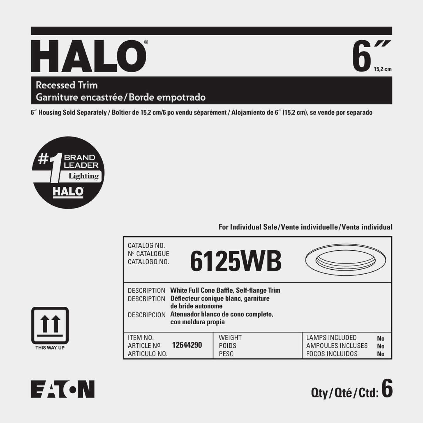 Halo 6 In. White Cone Baffle with Self-Flange Recessed Light Fixture Trim Image 2