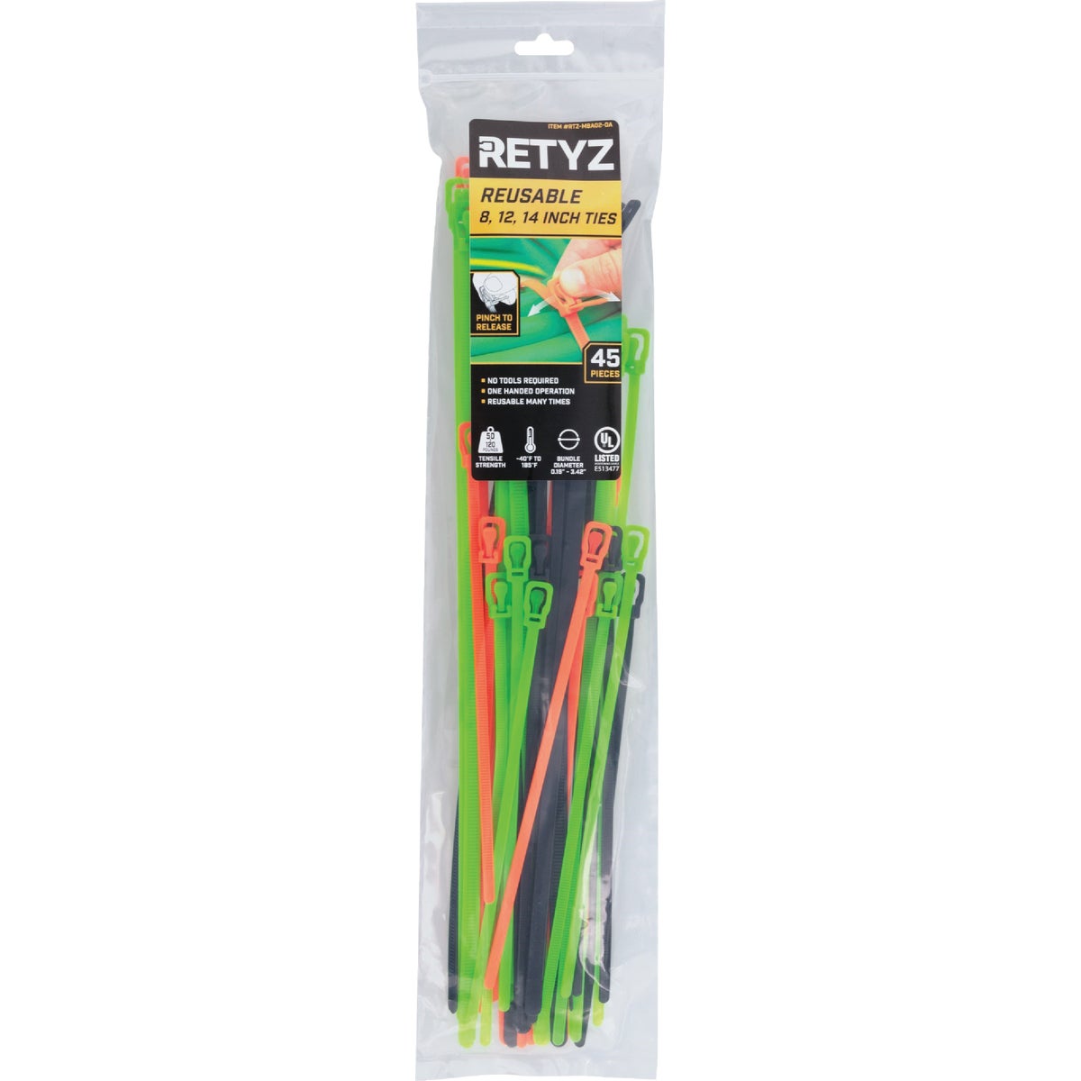 RETYZ EveryTie 8 In./12 In./14 In. Combo Pack Releasable Tie (45-Pack)