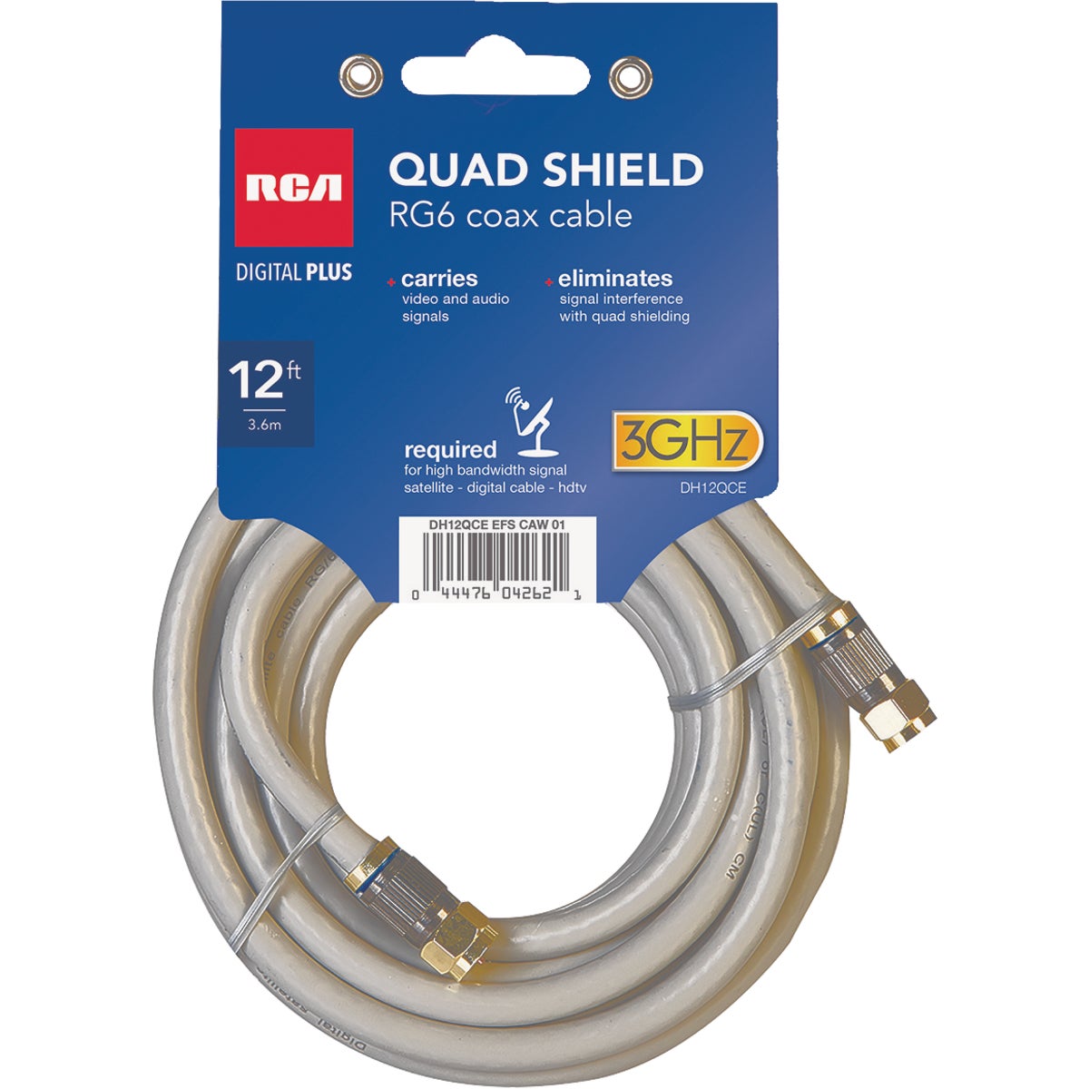 RCA 12 Ft. Gray Quad RG6 Coaxial Cable