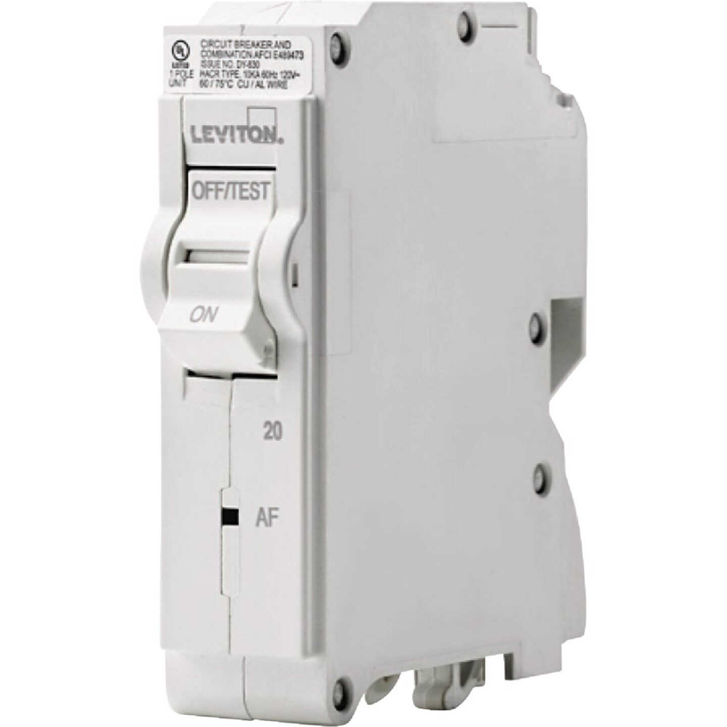 Leviton 20A Single-Pole Hydaulic Magnetic Trip Plug-On AFCI White Branch Circuit Breaker Image 1