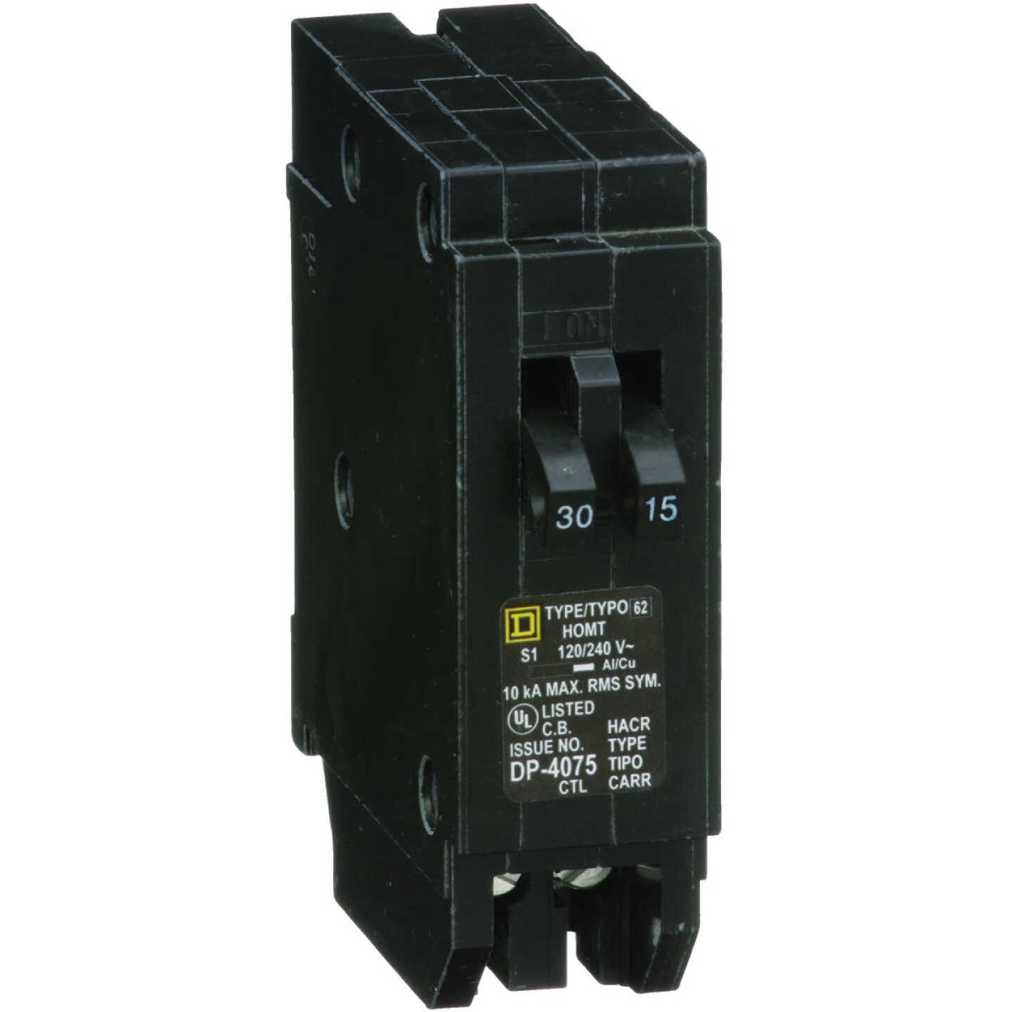 Square D Homeline 30A/15A Twin Single-Pole Standard Trip Tandem Circuit Breaker Image 1