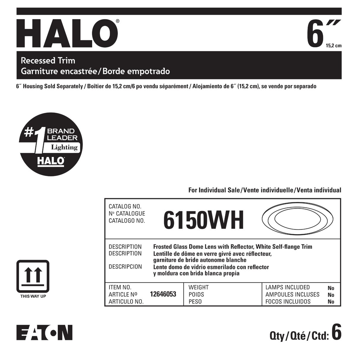 Halo 6 In. White Disc Frosted Glass Lens Recessed Light Fixture Trim Image 2