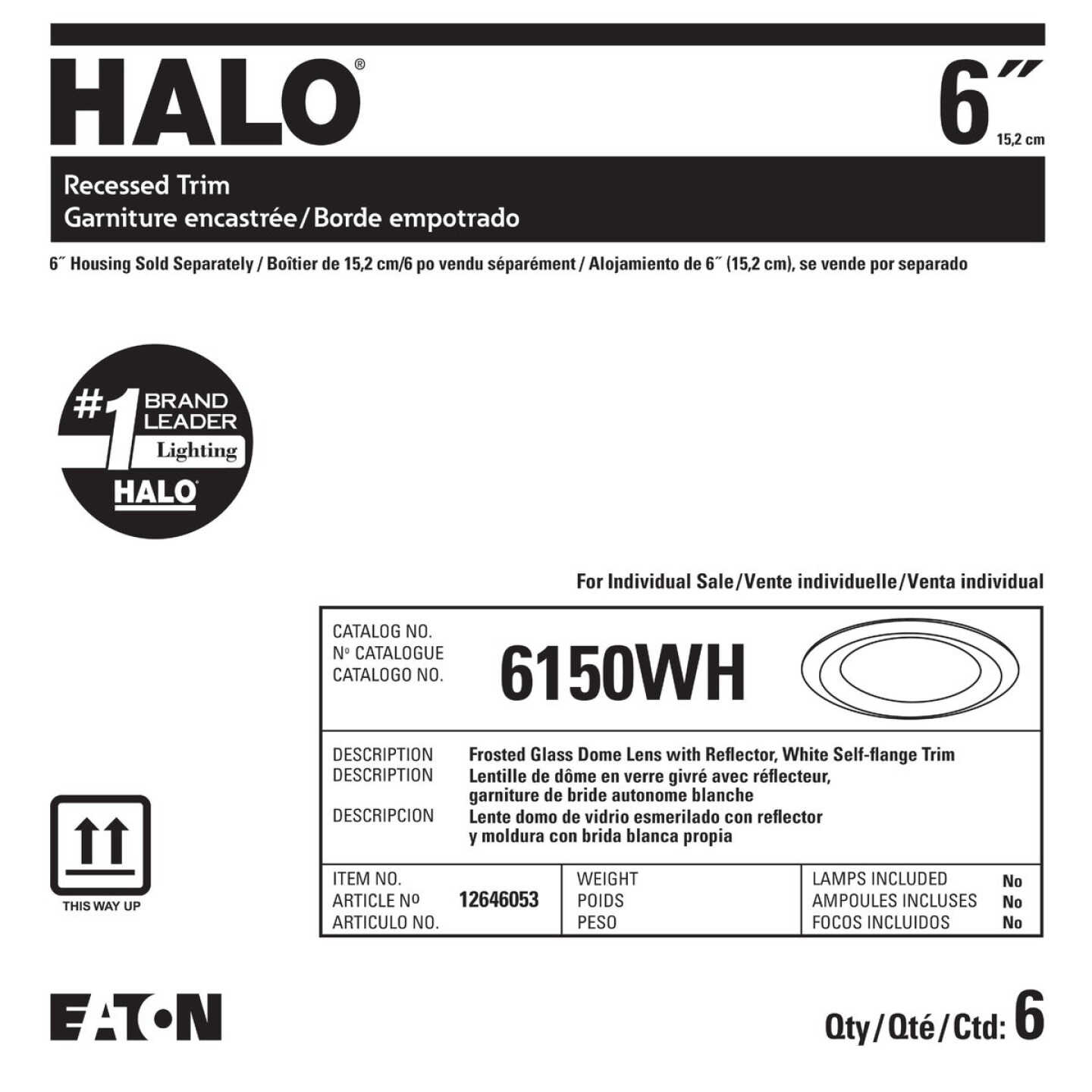 Halo 6 In. White Disc Frosted Glass Lens Recessed Light Fixture Trim Image 2
