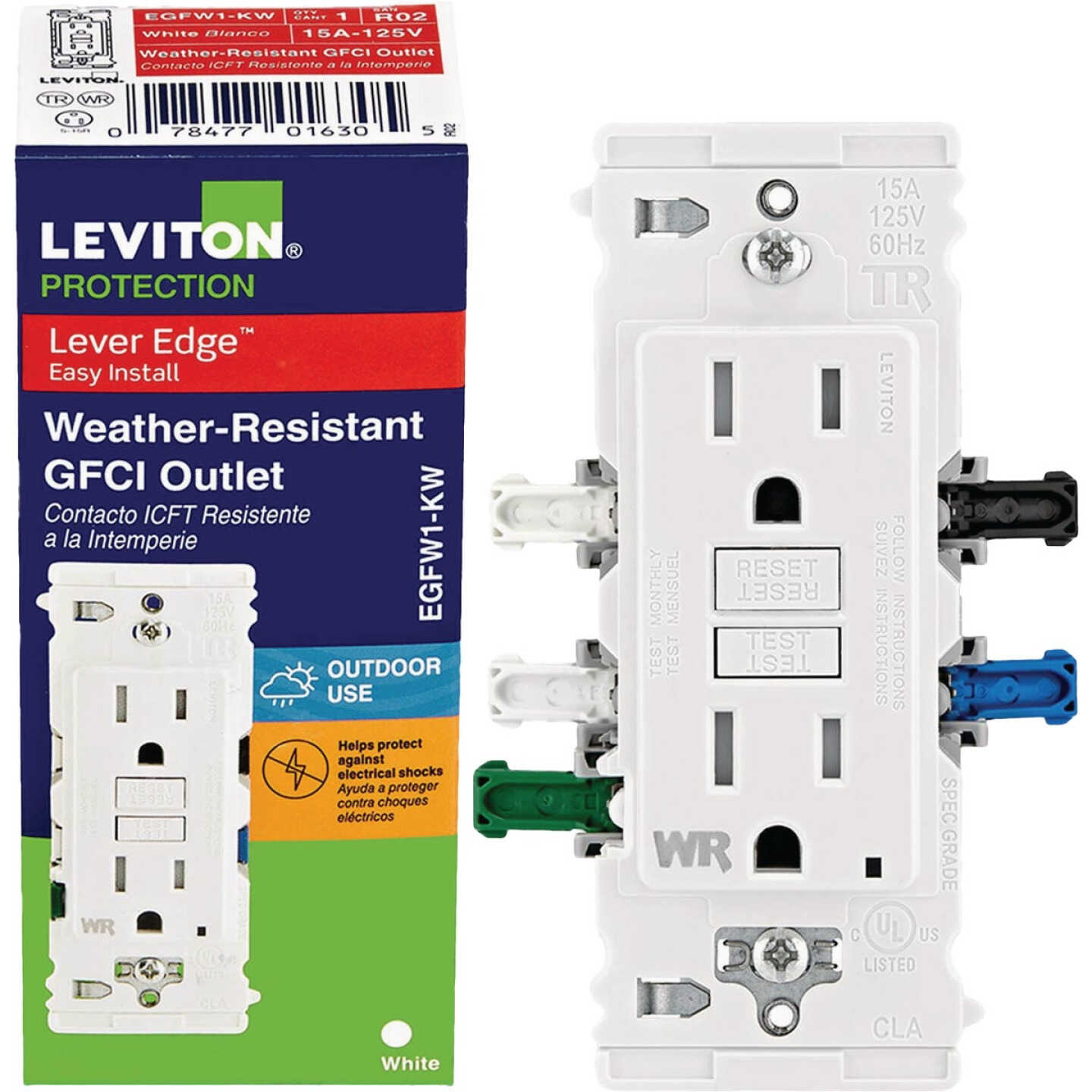 Leviton Lever Edge Self-Test 15A Tamper/Weather-Resistant GFCI Duplex Outlet Image 1