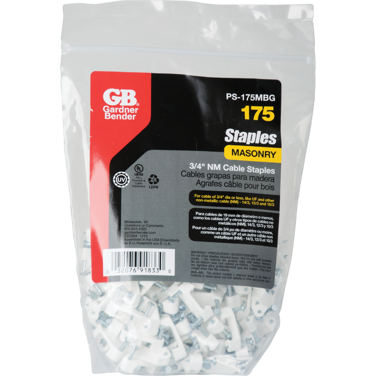 Gardner Bender 3/4 In. Polyethylene Cable Staple (175-Count) Image 1