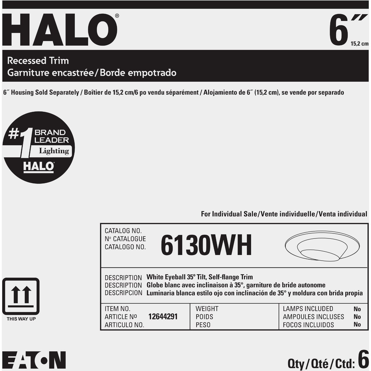 Halo 6 In. White Self-Flanged Eyeball Recessed Light Trim Image 2