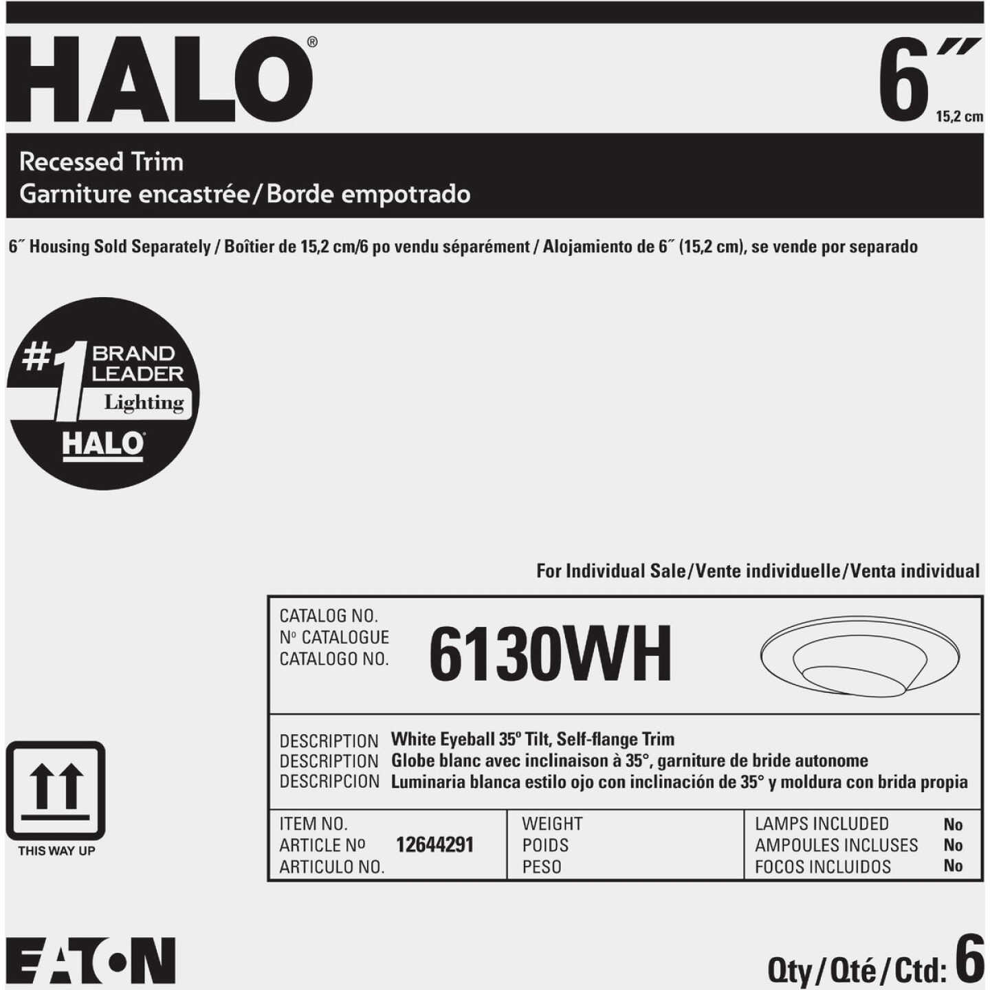 Halo 6 In. White Self-Flanged Eyeball Recessed Light Trim Image 2