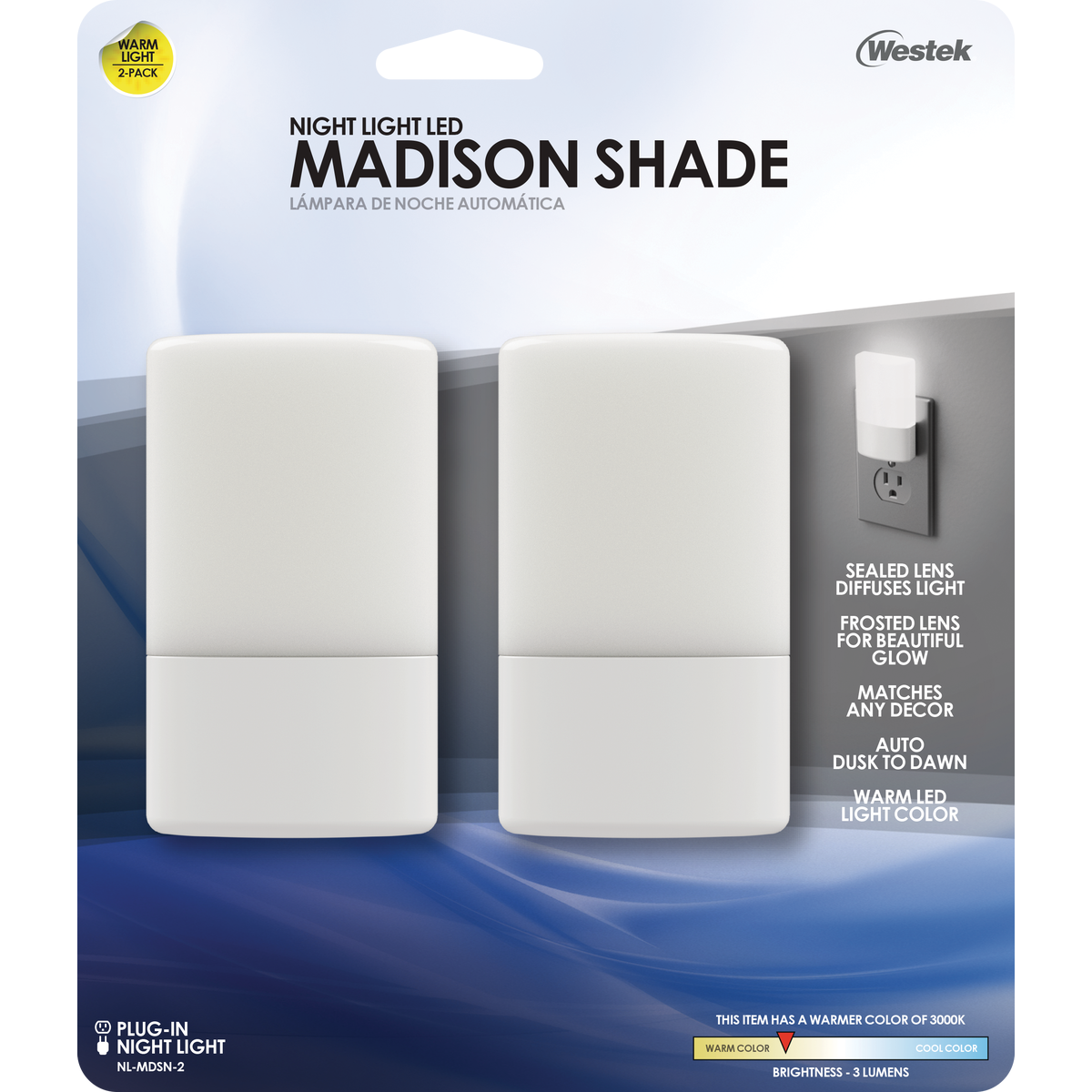 Westek White Dusk To Dawn LED Madison Shade Night Light (2-Pack) Image 3