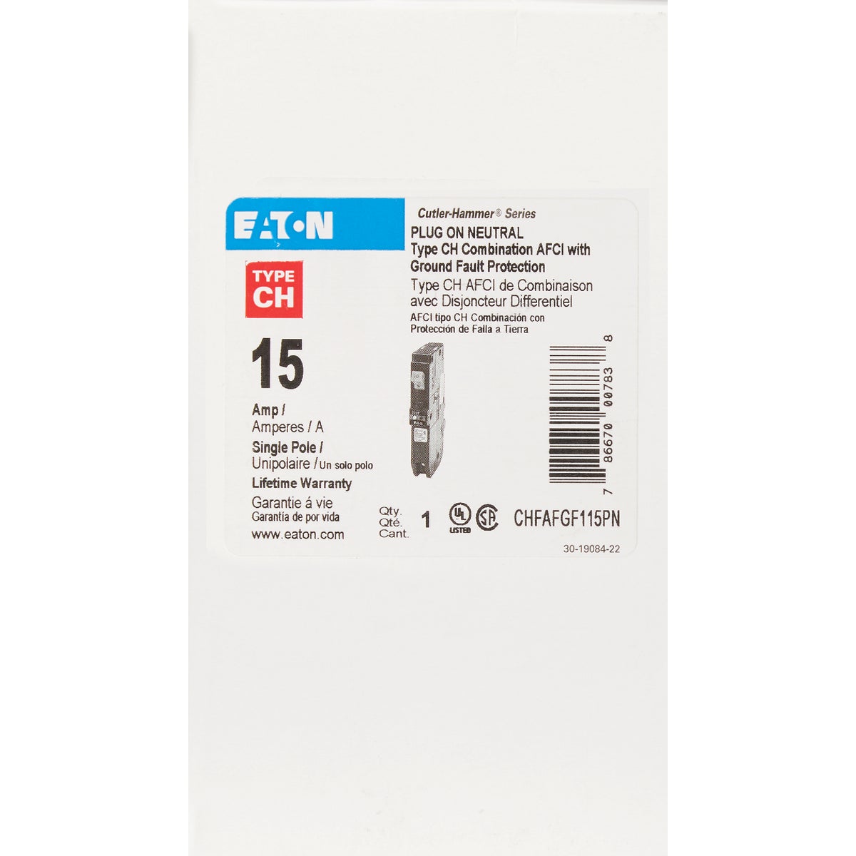 Eaton CH 15A Single-Pole AFCI/GFCI Circuit Breaker Image 2